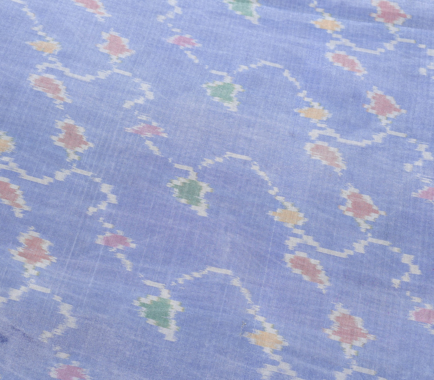 Sushila Vintage Sky Blue Saree Hand Woven Ikat Patola Silk Sari Craft Fabric
