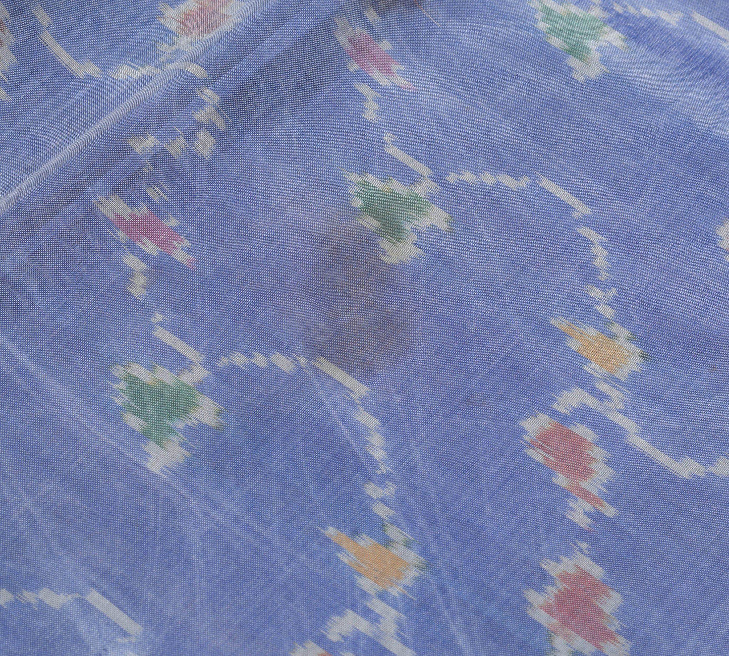 Sushila Vintage Sky Blue Saree Hand Woven Ikat Patola Silk Sari Craft Fabric