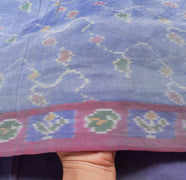 Sushila Vintage Sky Blue Saree Hand Woven Ikat Patola Silk Sari Craft Fabric