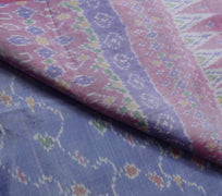 Sushila Vintage Sky Blue Saree Hand Woven Ikat Patola Silk Sari Craft Fabric