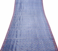 Sushila Vintage Sky Blue Saree Hand Woven Ikat Patola Silk Sari Craft Fabric