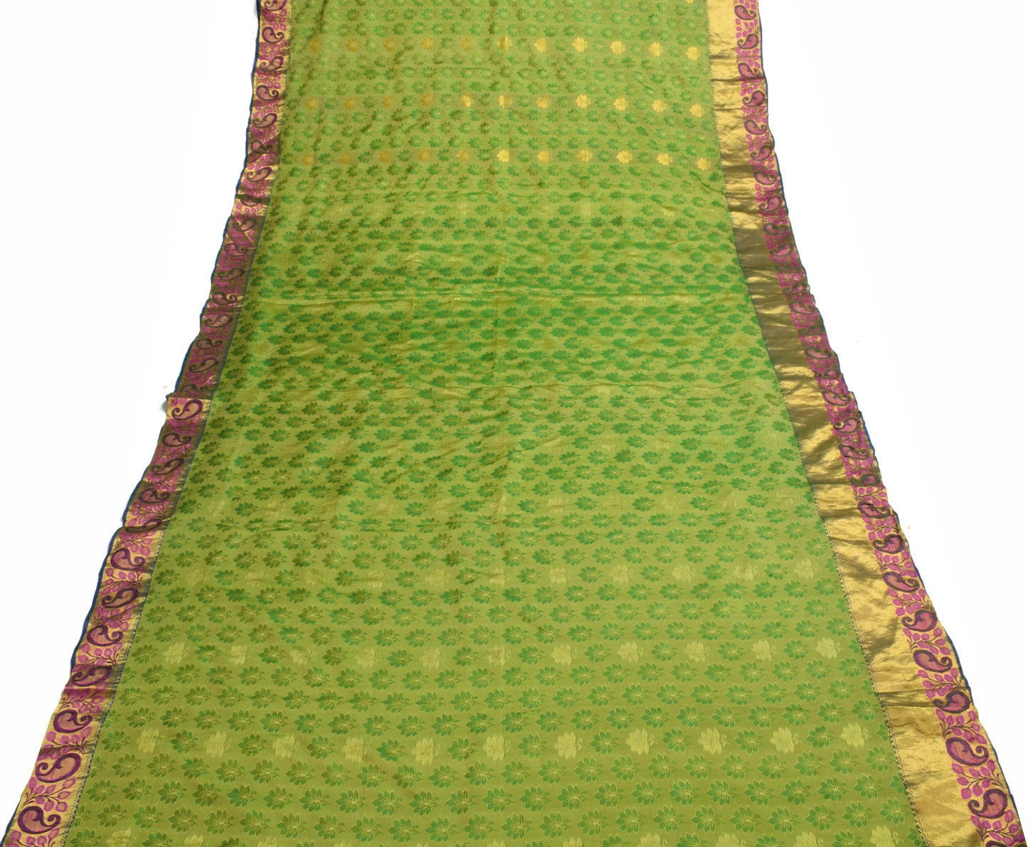 Sushila Vintage Green Dual Tone Silk Saree Floral Woven Wedding Sari Soft Fabric