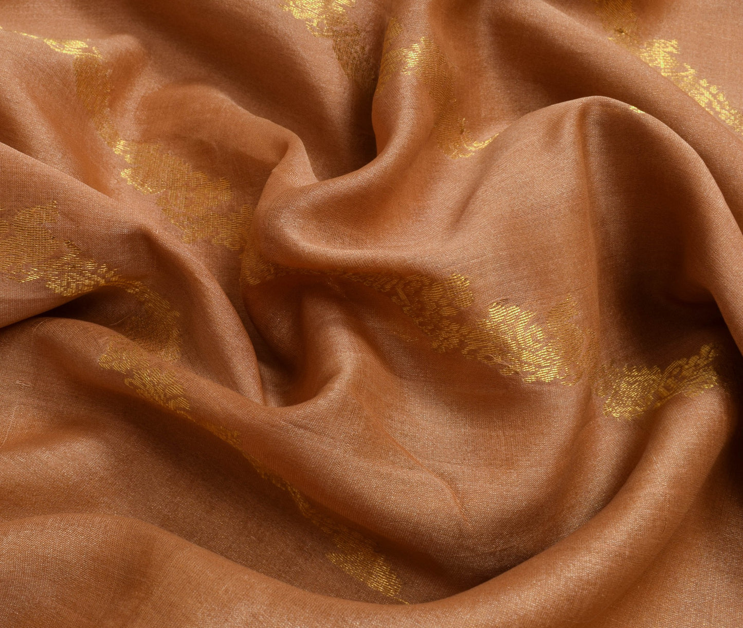 Sushila Vintage 100% Pure Silk Brown Saree Zari Brocade Floral Sari Craft Fabric