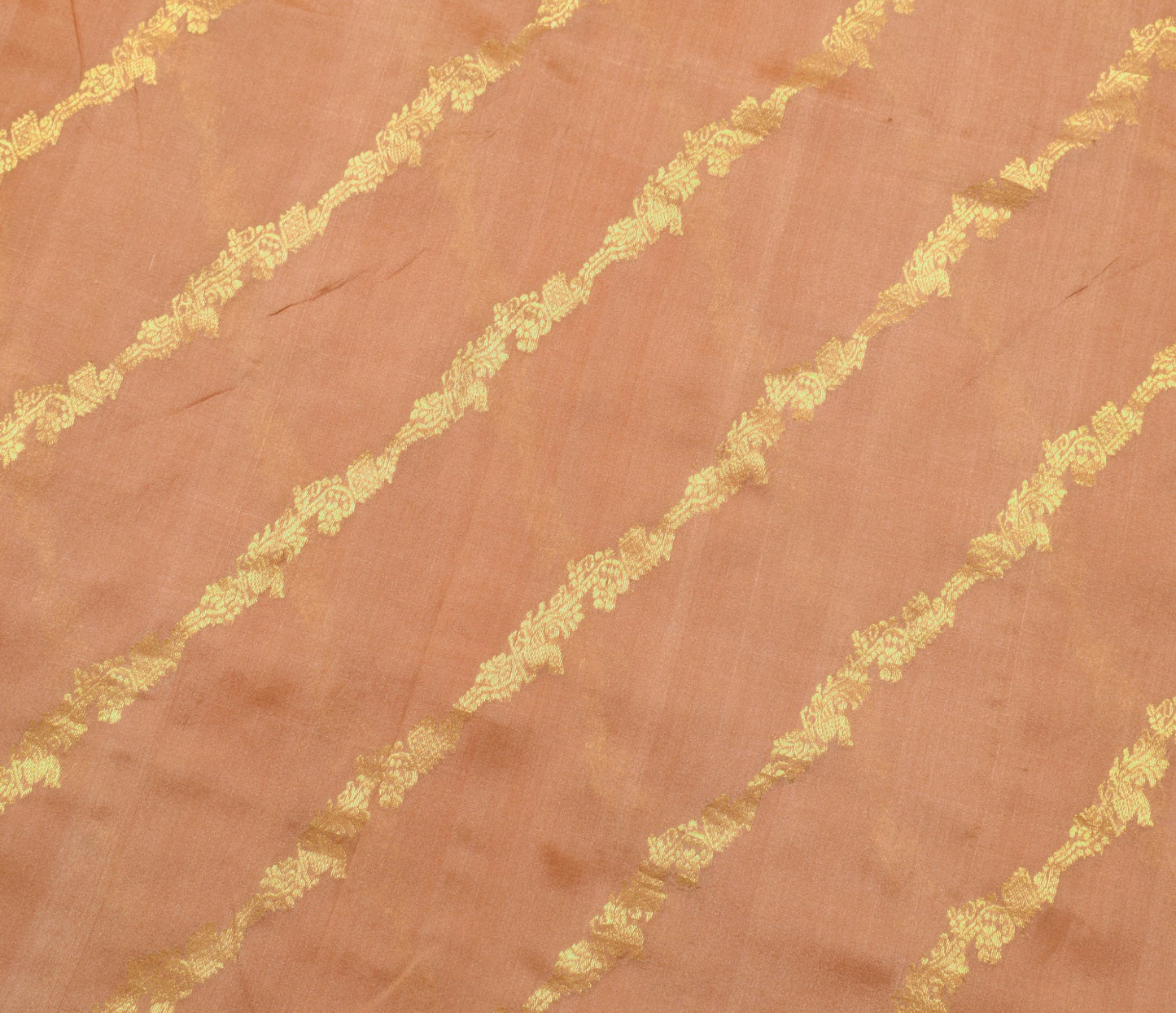 Sushila Vintage 100% Pure Silk Brown Saree Zari Brocade Floral Sari Craft Fabric