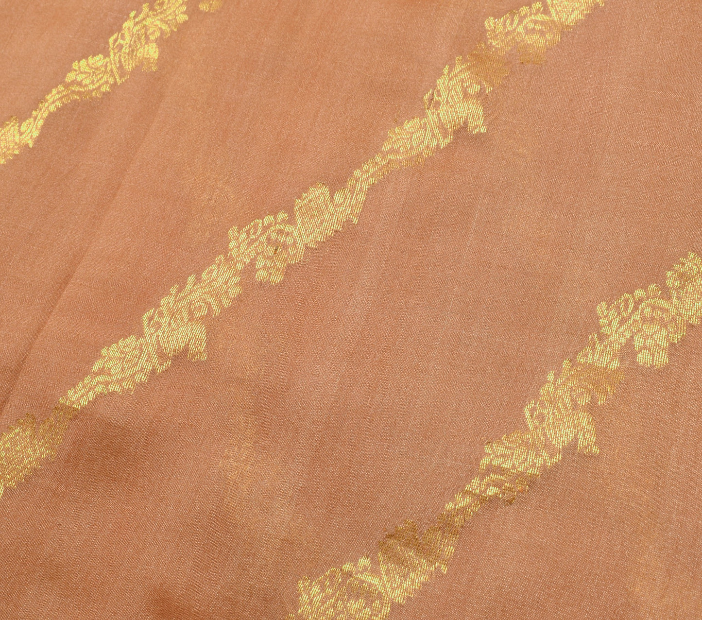 Sushila Vintage 100% Pure Silk Brown Saree Zari Brocade Floral Sari Craft Fabric