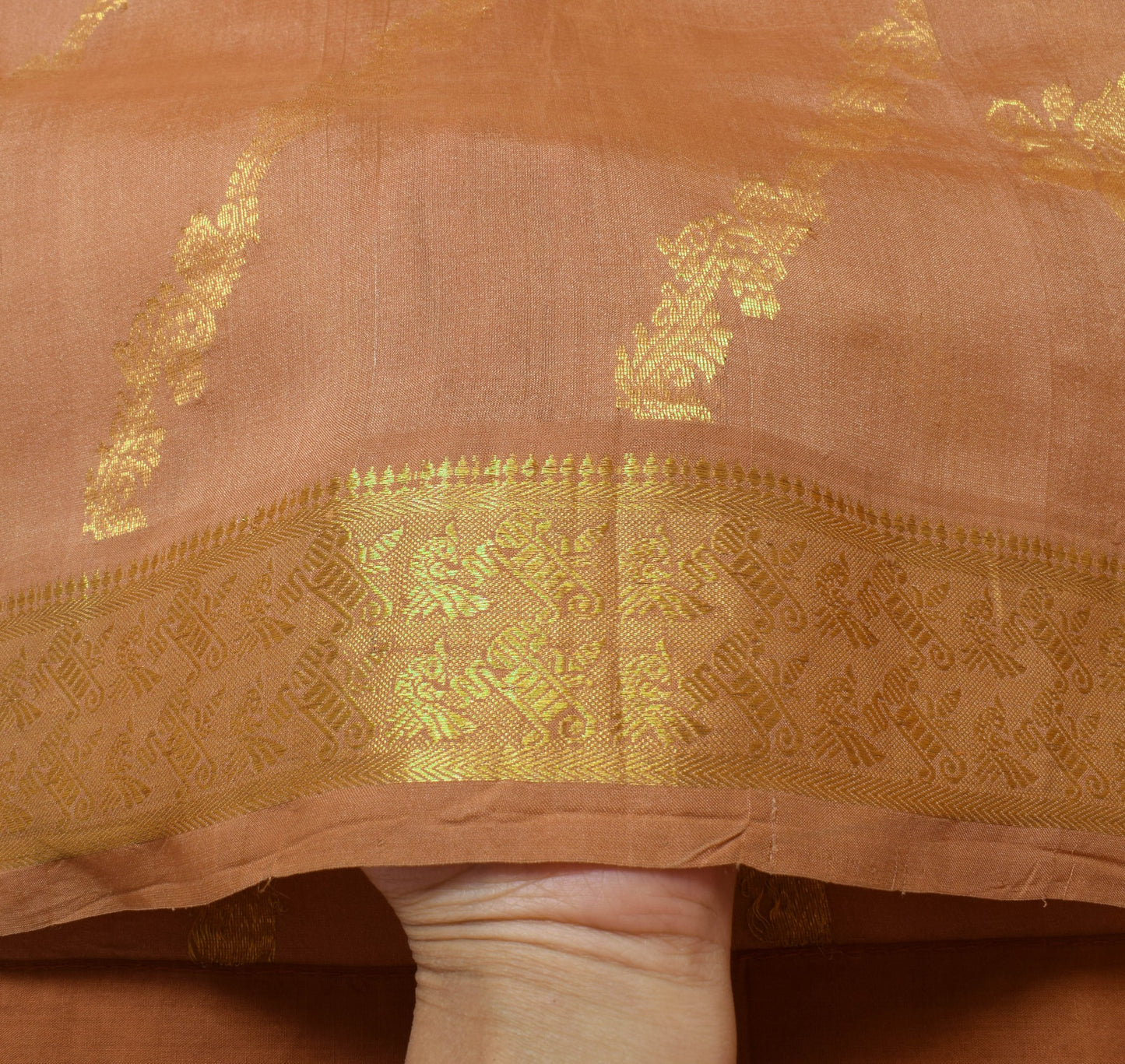 Sushila Vintage 100% Pure Silk Brown Saree Zari Brocade Floral Sari Craft Fabric