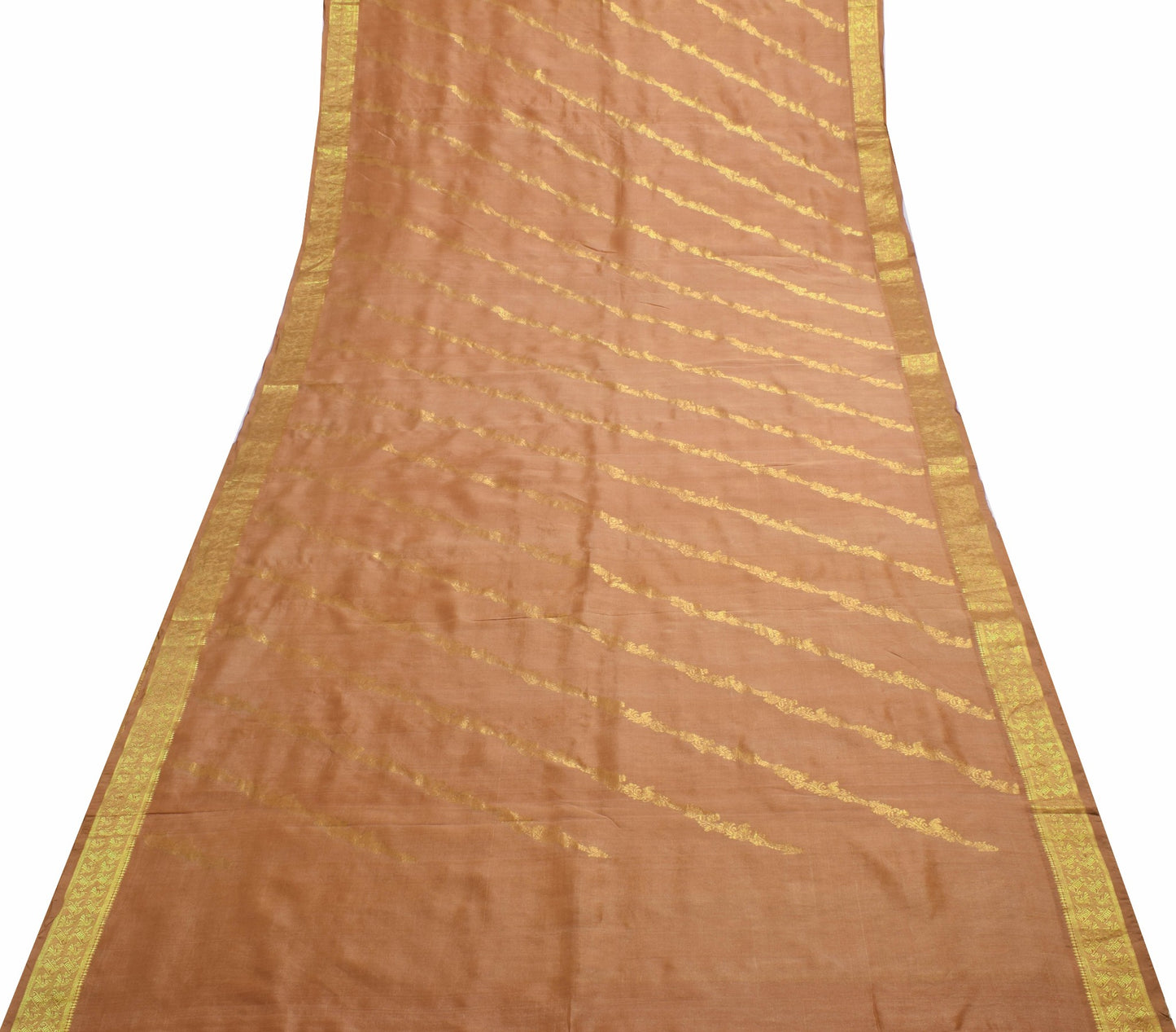 Sushila Vintage 100% Pure Silk Brown Saree Zari Brocade Floral Sari Craft Fabric