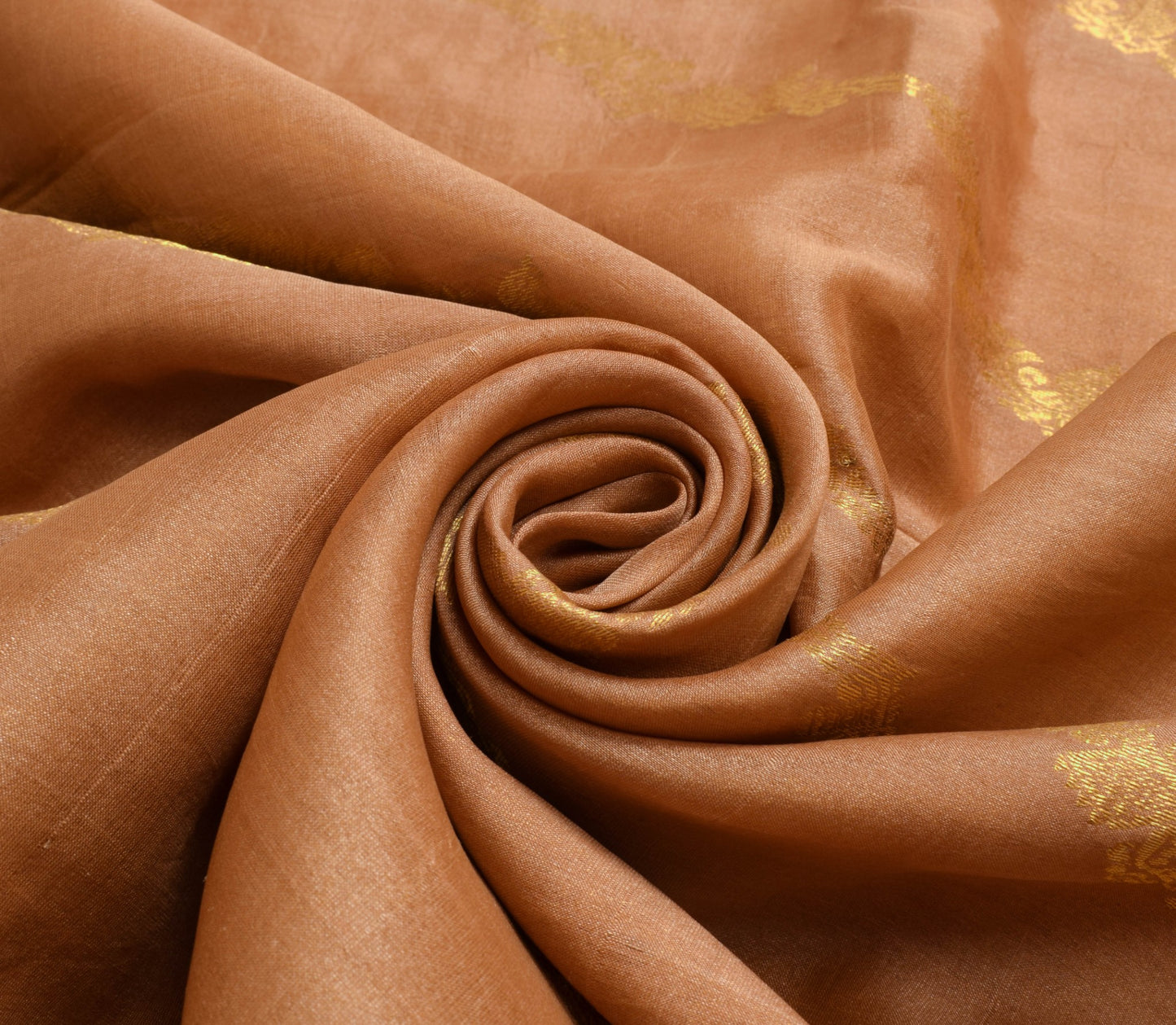 Sushila Vintage 100% Pure Silk Brown Saree Zari Brocade Floral Sari Craft Fabric