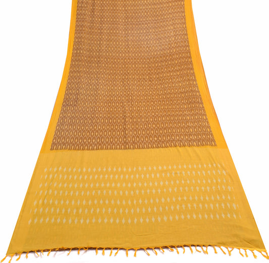 Sushila Vintage Brown Cotton Saree Hand Woven Ikat Patola Soft Sari Craft Fabric