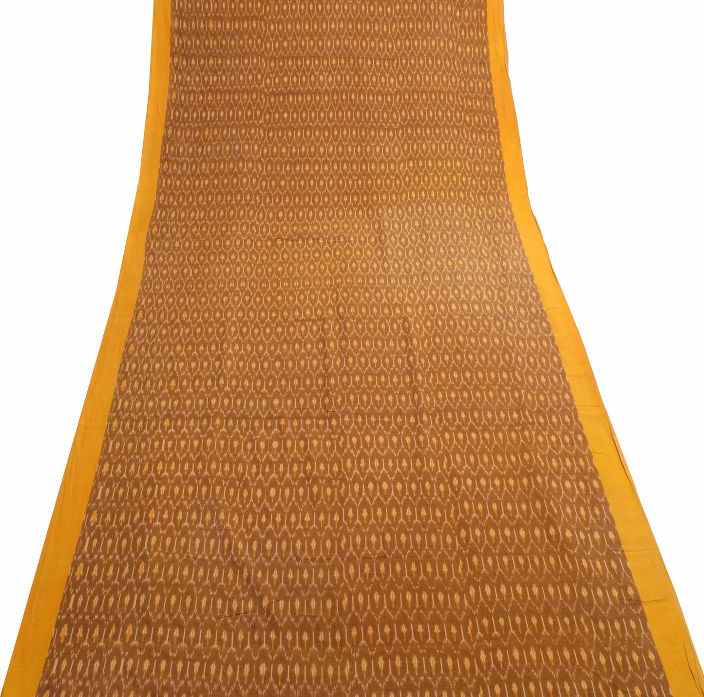 Sushila Vintage Brown Cotton Saree Hand Woven Ikat Patola Soft Sari Craft Fabric