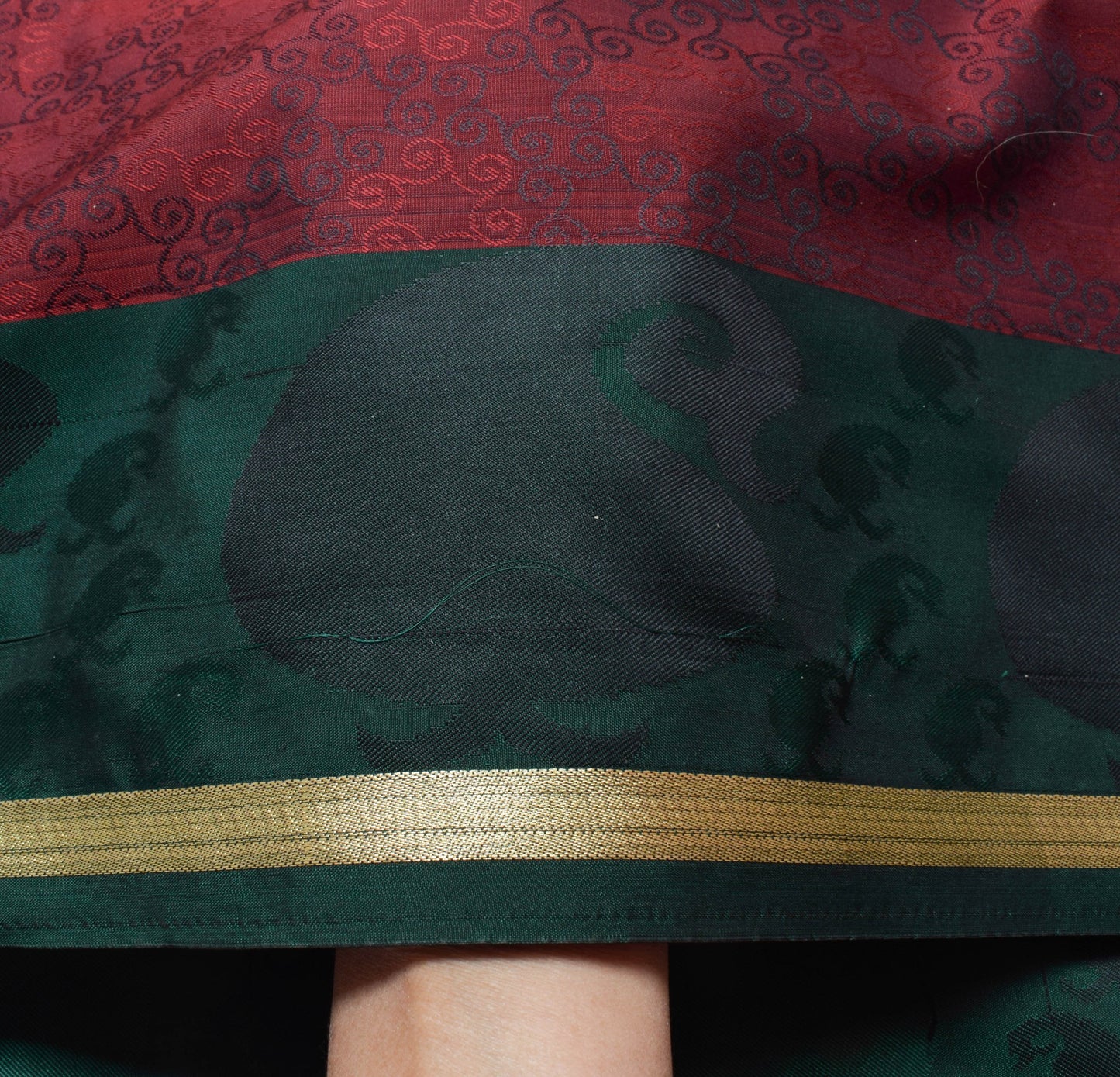 Sushila Vintage Maroon & Green Silk Saree Floral Woven Wedding Sari Craft Fabric