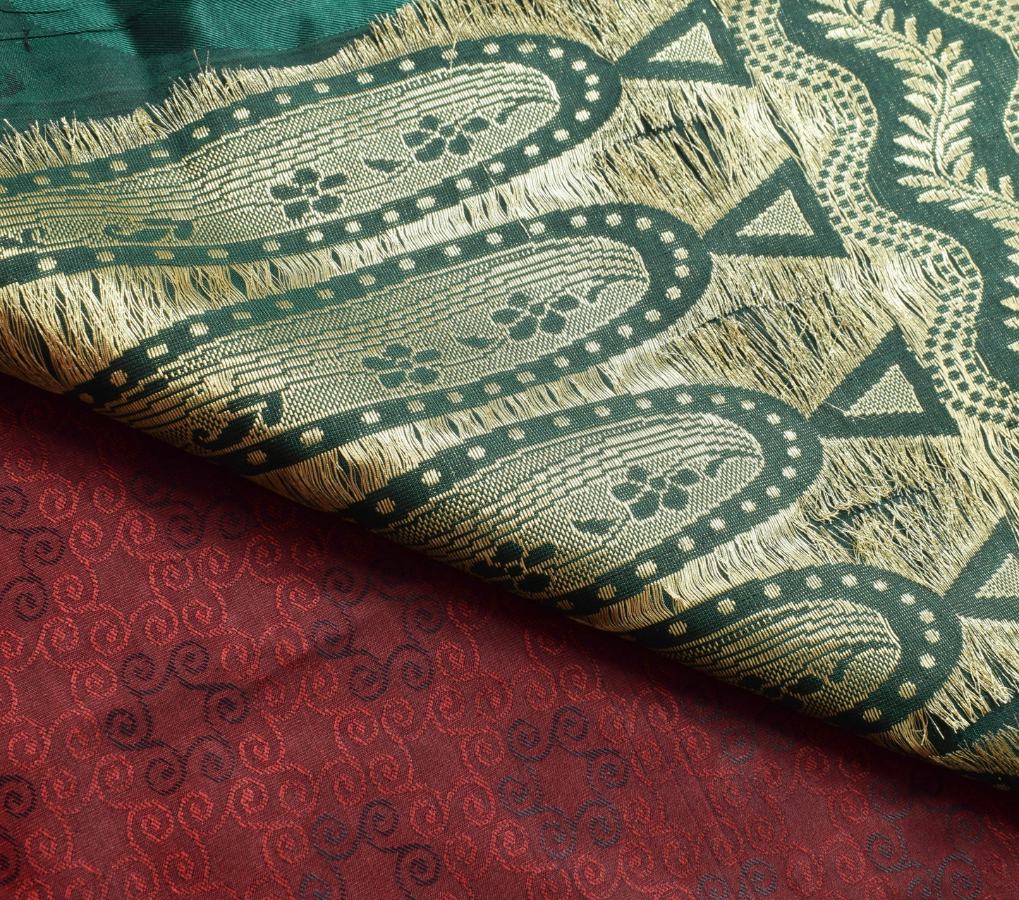 Sushila Vintage Maroon & Green Silk Saree Floral Woven Wedding Sari Craft Fabric