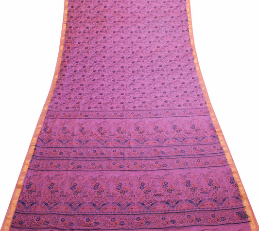 Sushila Vintage Pink Purple Dual Tone Saree 100% Pure Cotton Printed Sari Fabric