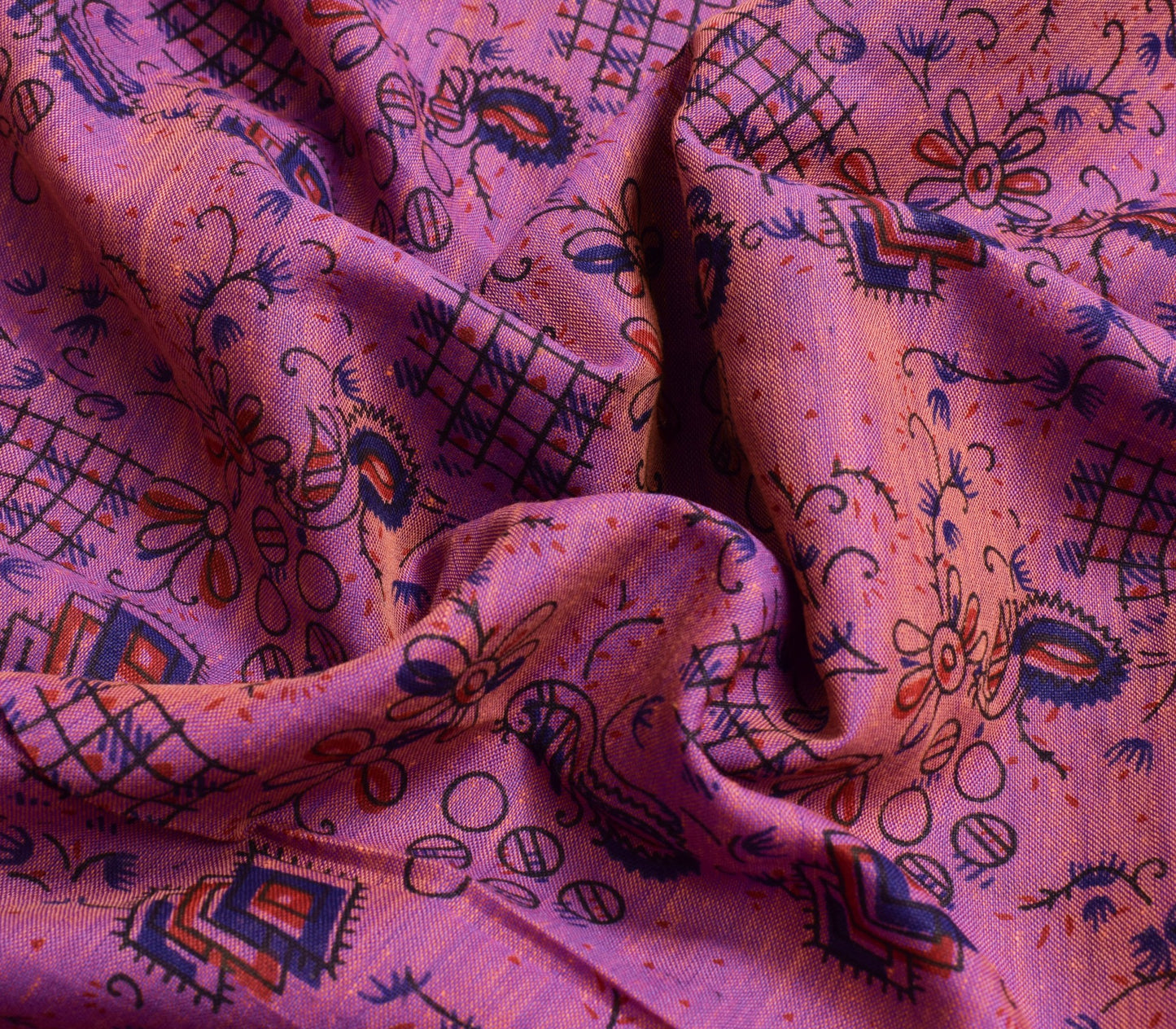 Sushila Vintage Pink Purple Dual Tone Saree 100% Pure Cotton Printed Sari Fabric