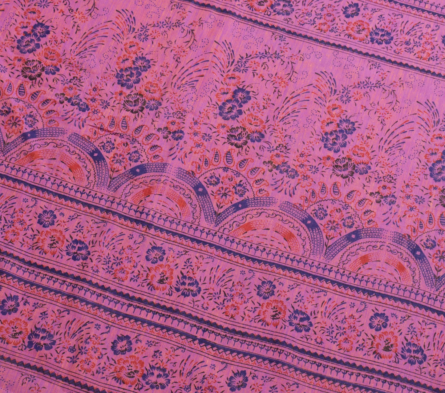 Sushila Vintage Pink Purple Dual Tone Saree 100% Pure Cotton Printed Sari Fabric