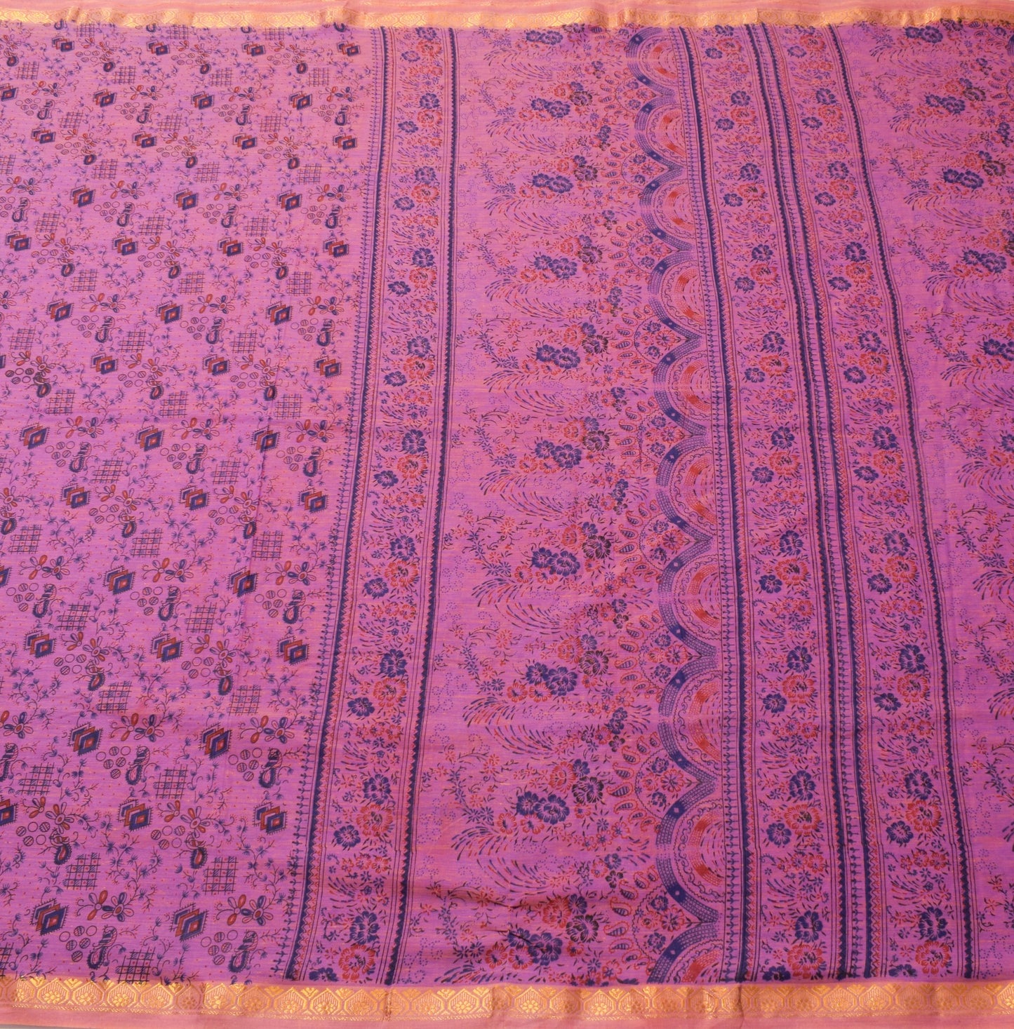 Sushila Vintage Pink Purple Dual Tone Saree 100% Pure Cotton Printed Sari Fabric