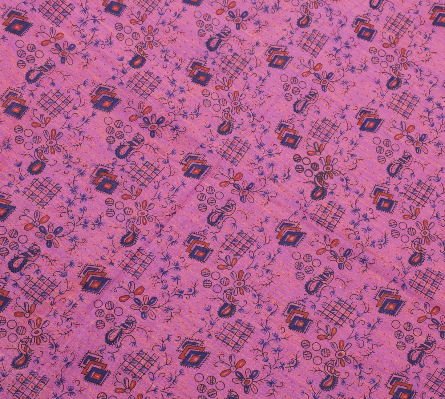 Sushila Vintage Pink Purple Dual Tone Saree 100% Pure Cotton Printed Sari Fabric
