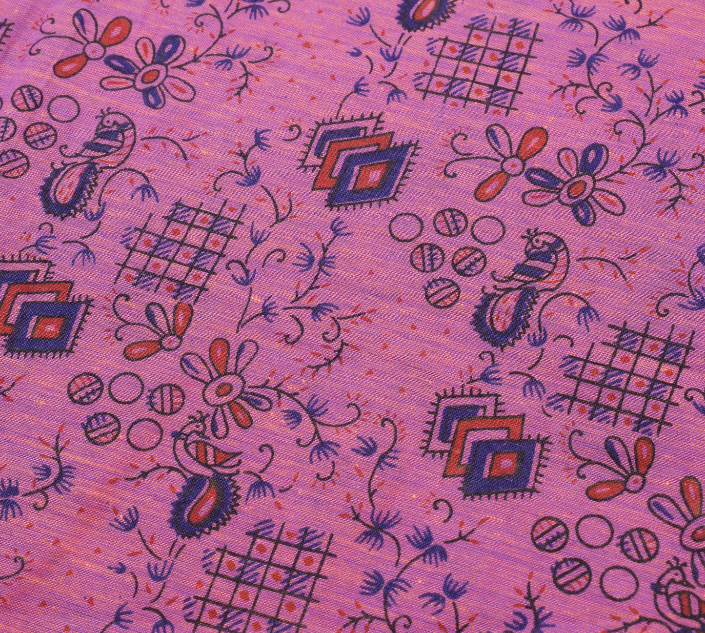 Sushila Vintage Pink Purple Dual Tone Saree 100% Pure Cotton Printed Sari Fabric
