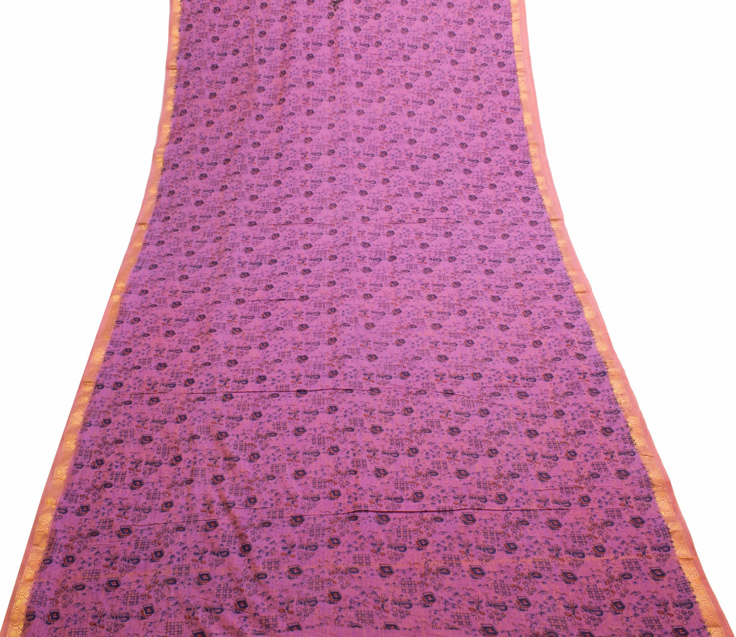 Sushila Vintage Pink Purple Dual Tone Saree 100% Pure Cotton Printed Sari Fabric