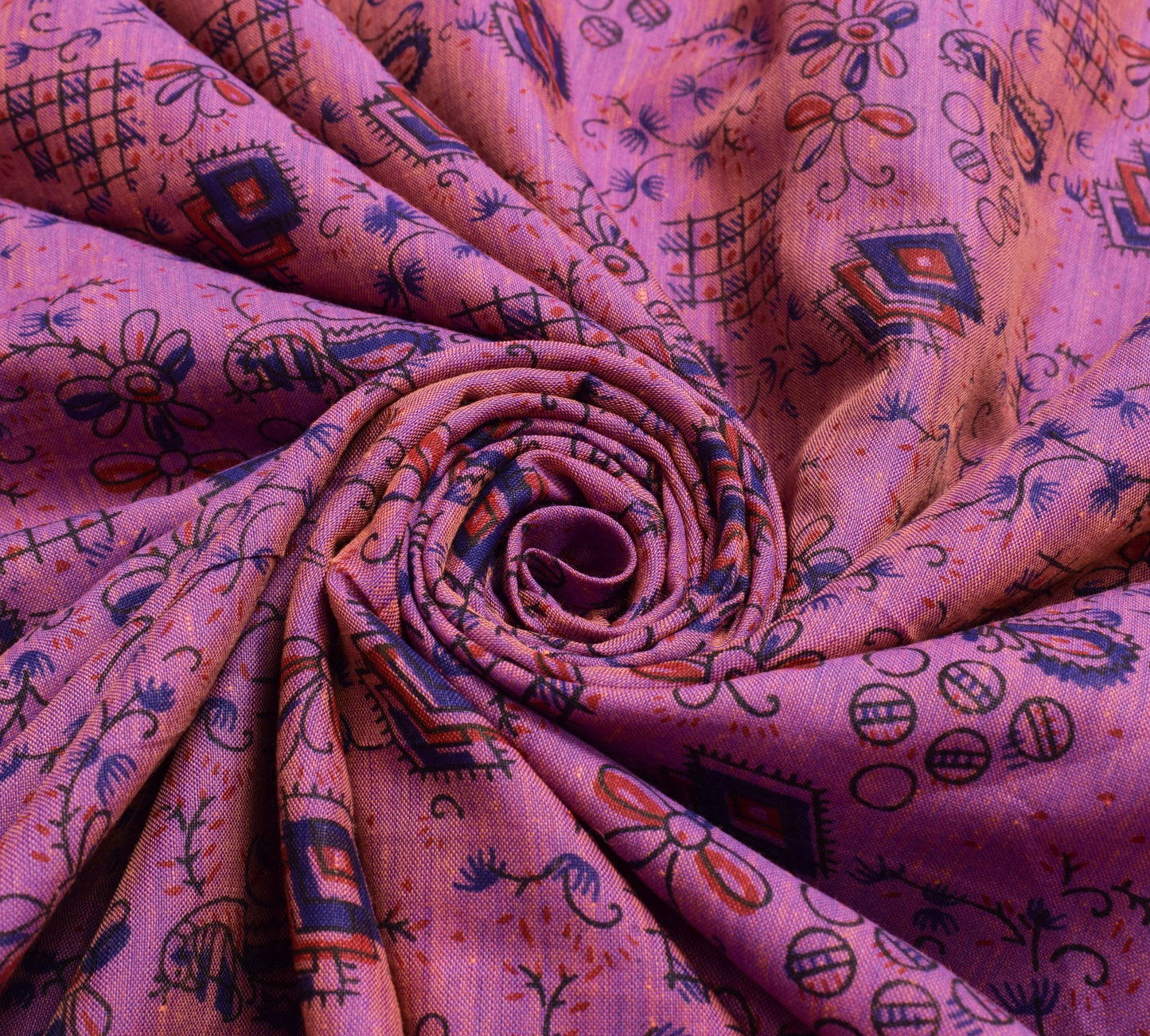 Sushila Vintage Pink Purple Dual Tone Saree 100% Pure Cotton Printed Sari Fabric