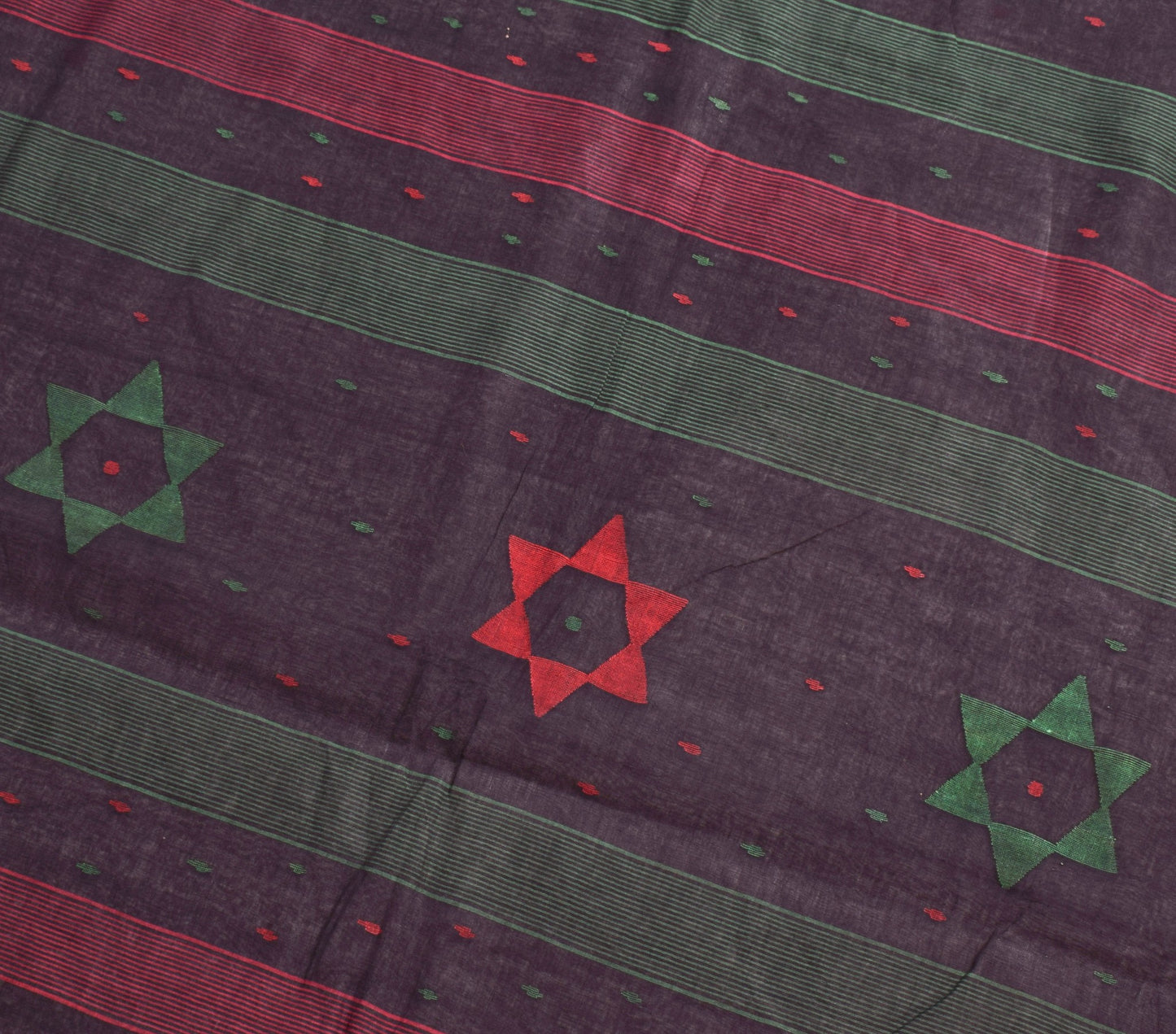Sushila Vintage Black Tent Woven Saree 100%Pure Cotton Bengali Sari Craft Fabric