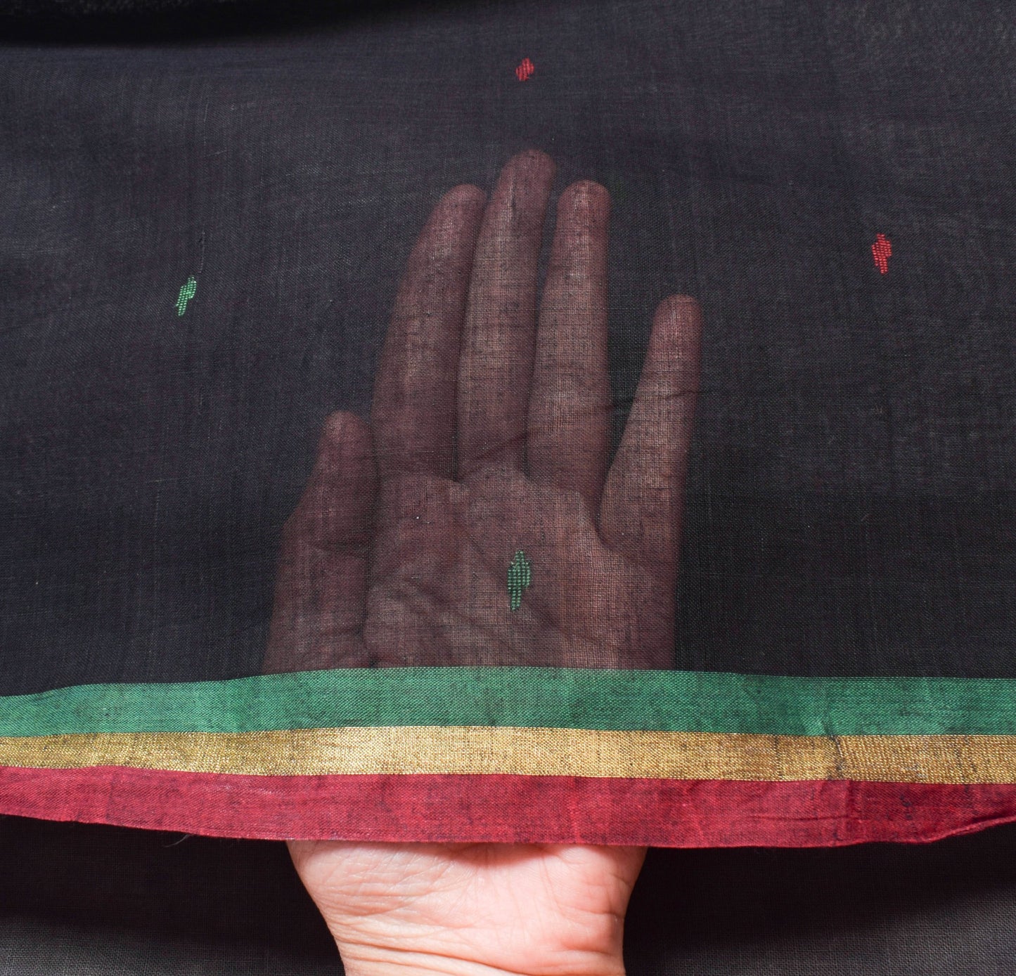 Sushila Vintage Black Tent Woven Saree 100%Pure Cotton Bengali Sari Craft Fabric