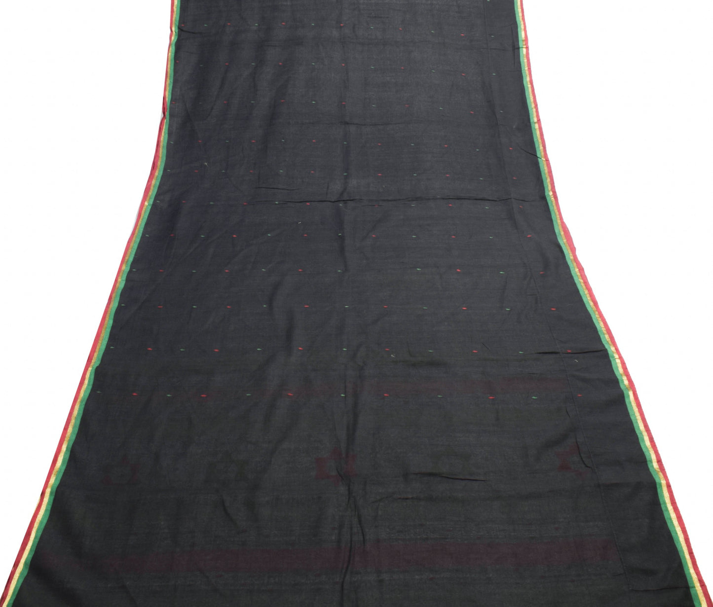 Sushila Vintage Black Tent Woven Saree 100%Pure Cotton Bengali Sari Craft Fabric