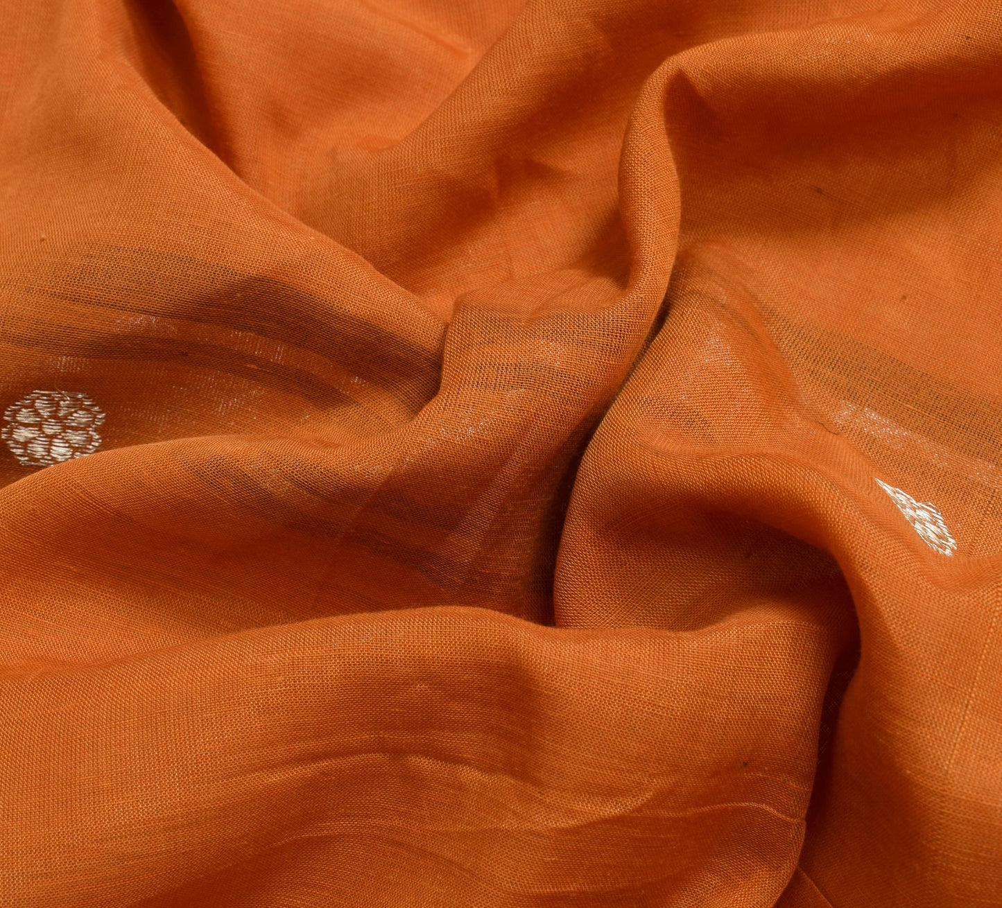 Sushila Vintage Rust 100%Pure Cotton Saree Zari Brocade Floral Sari Craft Fabric