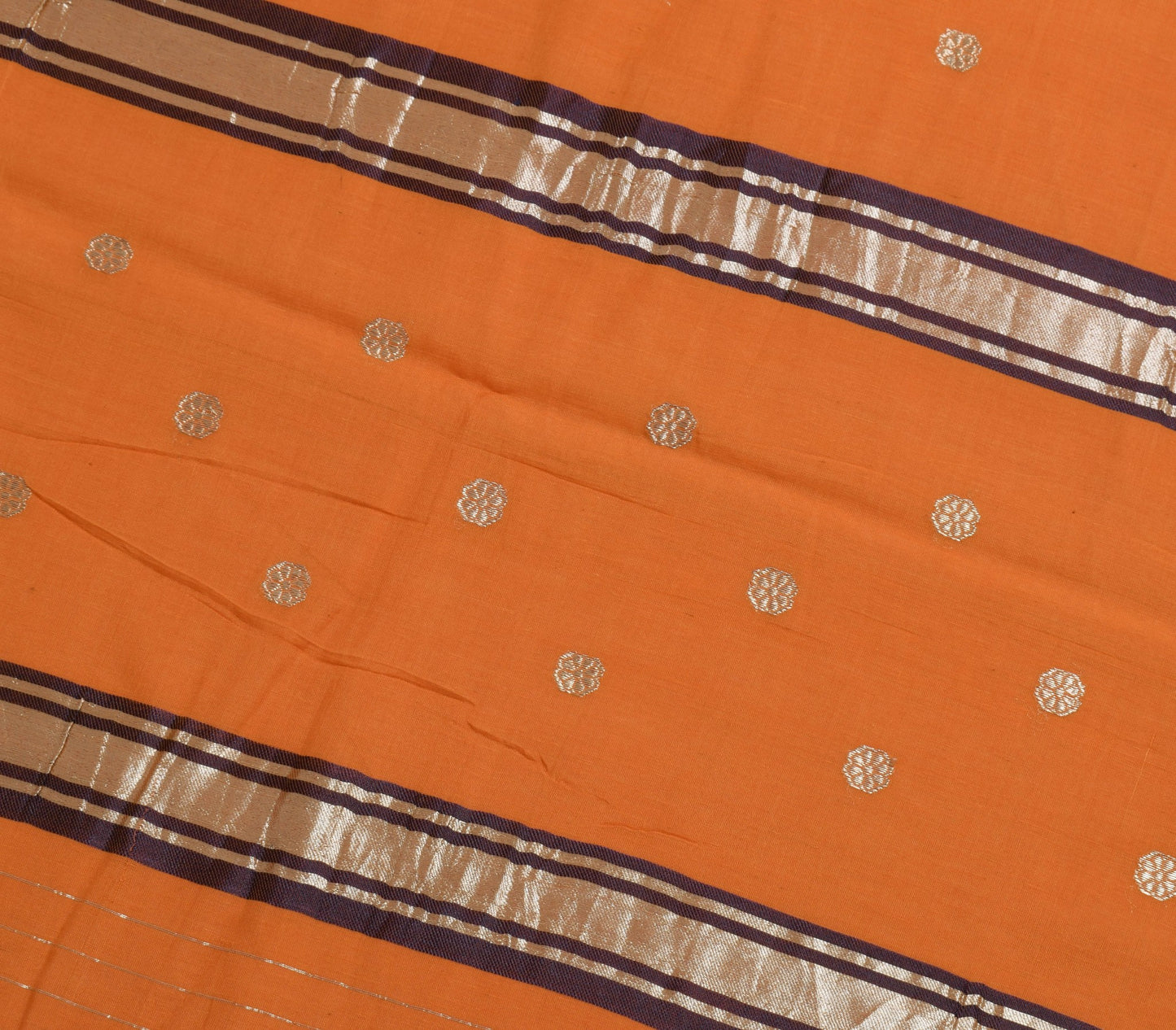Sushila Vintage Rust 100%Pure Cotton Saree Zari Brocade Floral Sari Craft Fabric