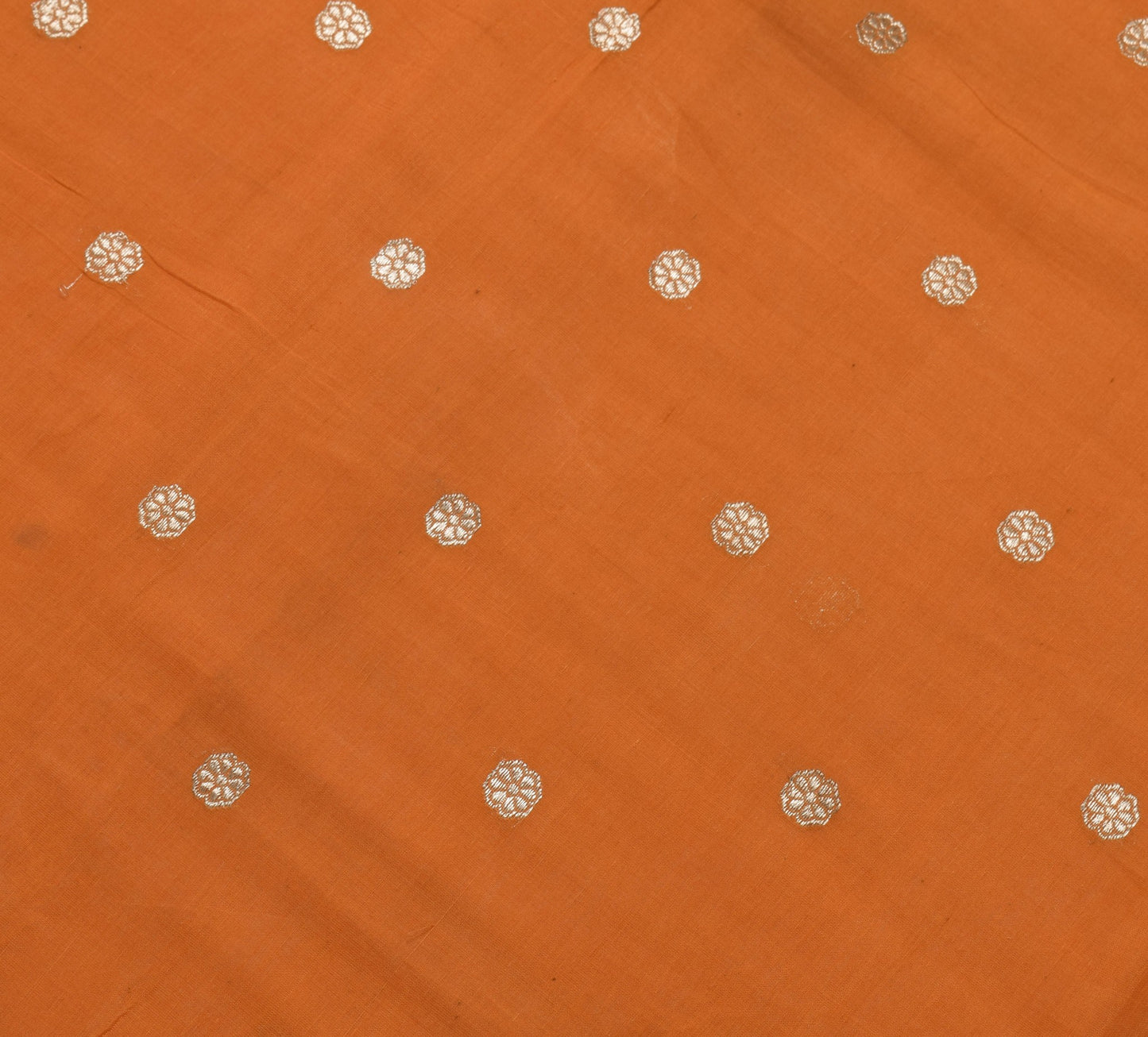 Sushila Vintage Rust 100%Pure Cotton Saree Zari Brocade Floral Sari Craft Fabric