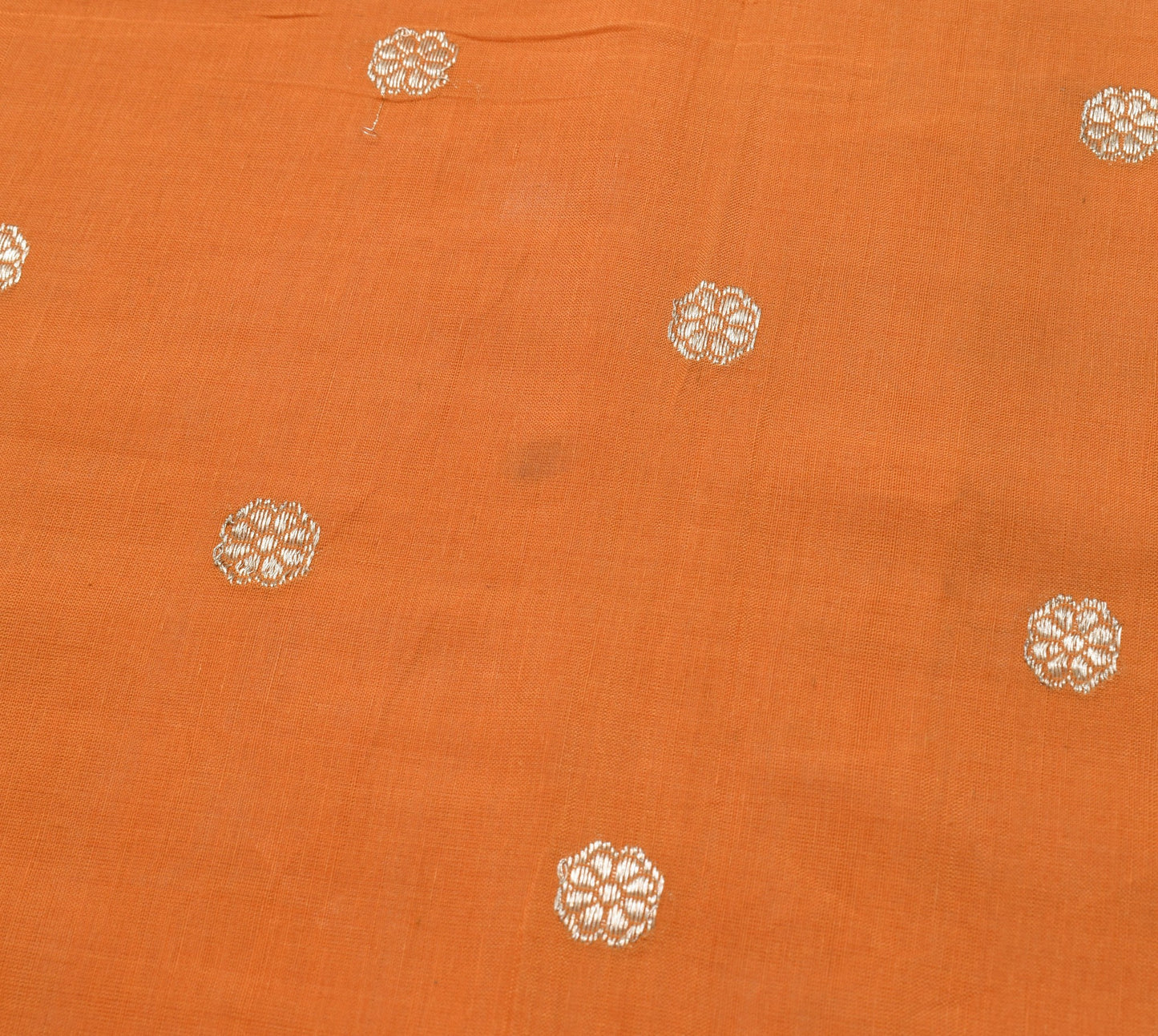 Sushila Vintage Rust 100%Pure Cotton Saree Zari Brocade Floral Sari Craft Fabric