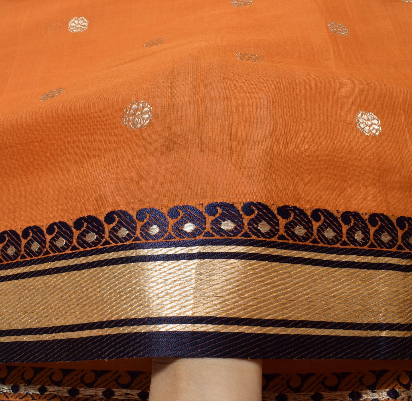 Sushila Vintage Rust 100%Pure Cotton Saree Zari Brocade Floral Sari Craft Fabric