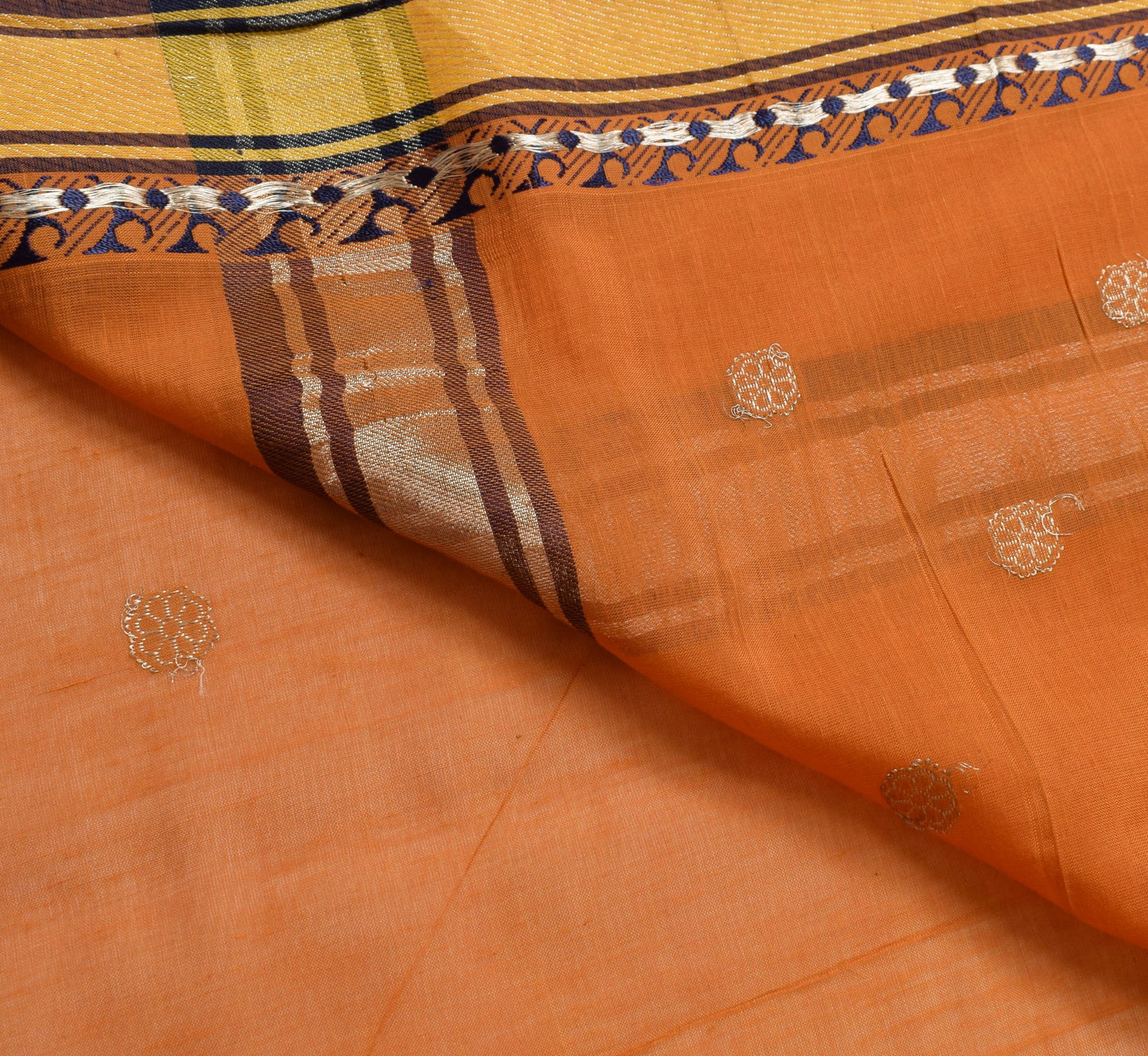 Sushila Vintage Rust 100%Pure Cotton Saree Zari Brocade Floral Sari Craft Fabric