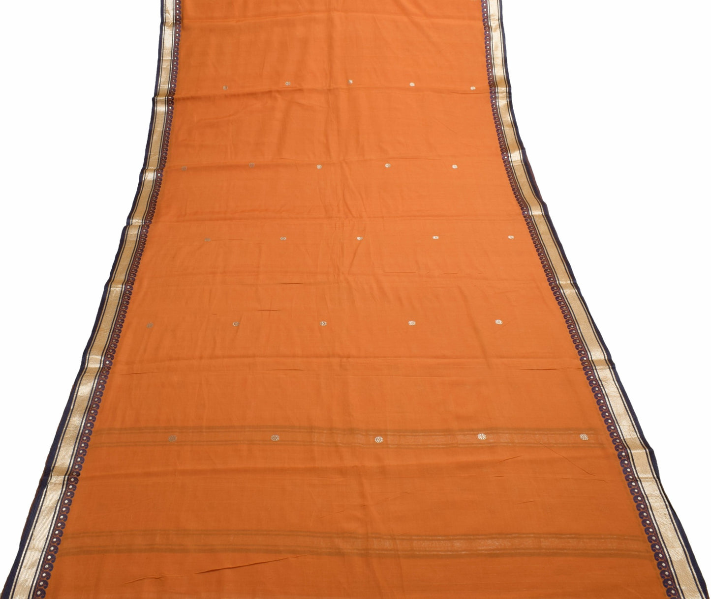 Sushila Vintage Rust 100%Pure Cotton Saree Zari Brocade Floral Sari Craft Fabric