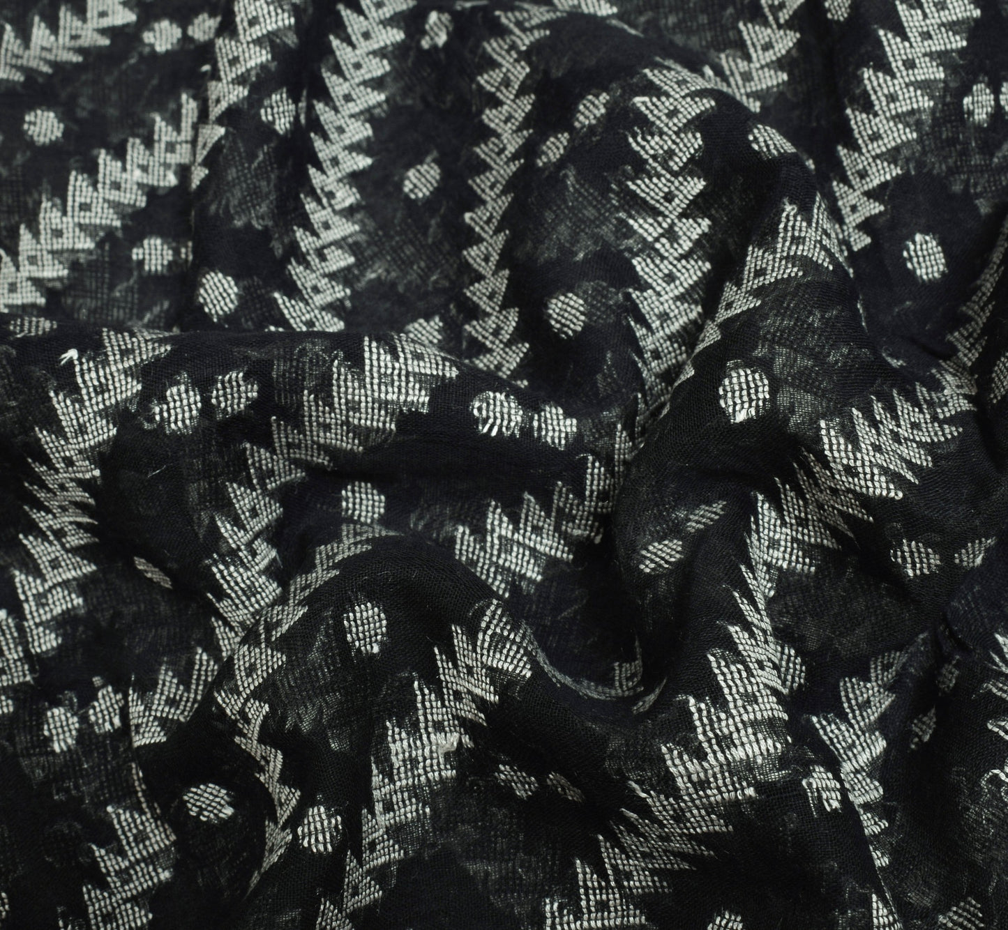 Sushila Vintage Black 100% Pure Cotton Saree Geometrical Woven Sari Craft Fabric