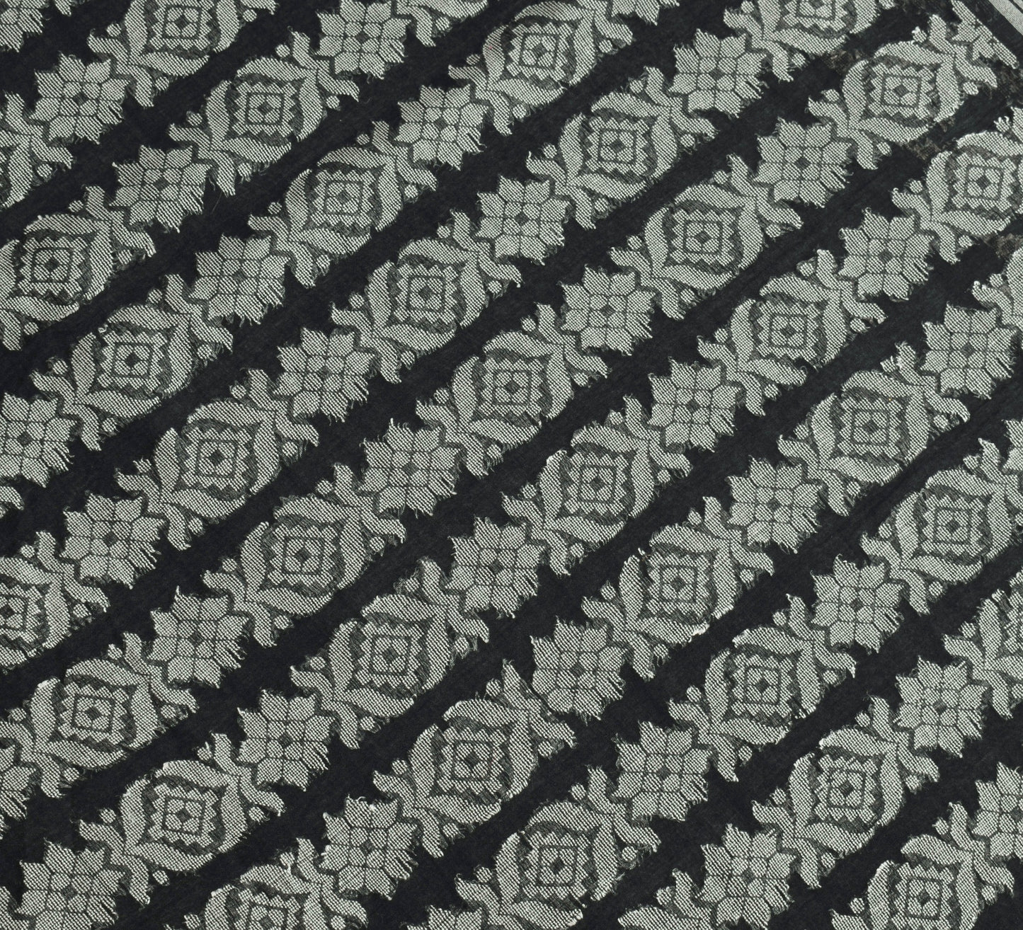 Sushila Vintage Black 100% Pure Cotton Saree Geometrical Woven Sari Craft Fabric