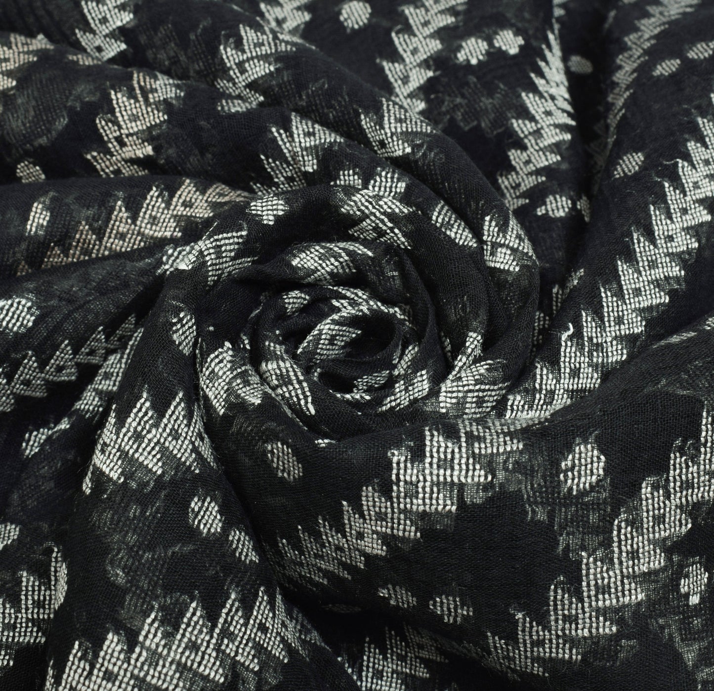 Sushila Vintage Black 100% Pure Cotton Saree Geometrical Woven Sari Craft Fabric
