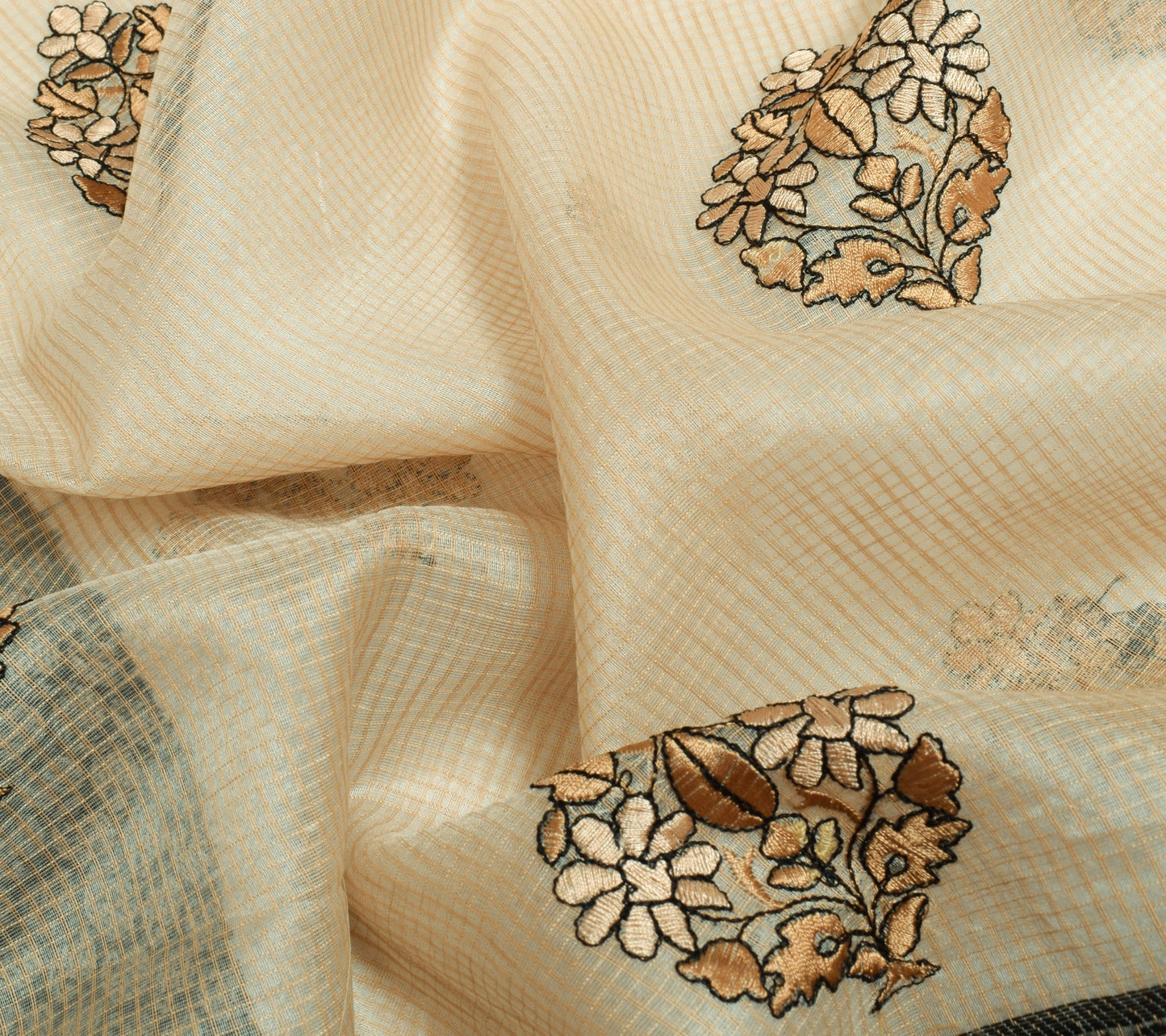 Sushila Vintage Beige Woven Saree 100% Pure Silk Floral Embroidered Sari Fabric