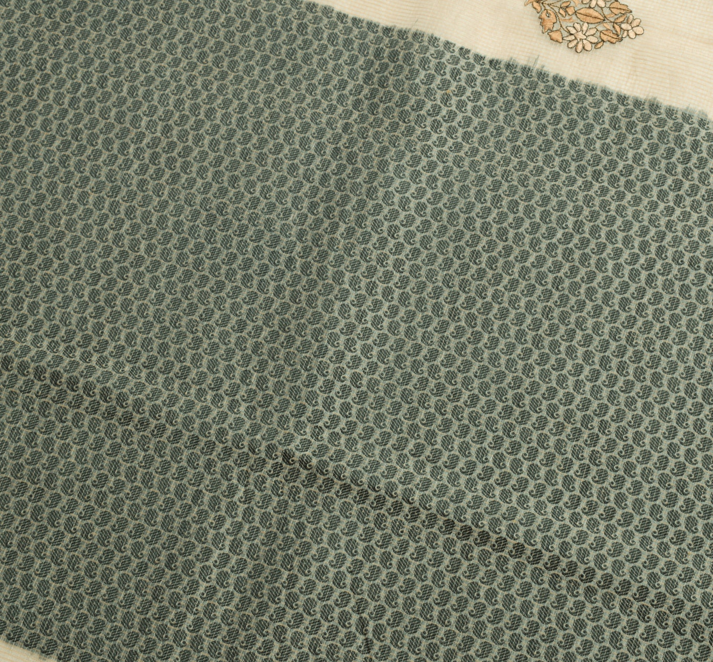 Sushila Vintage Beige Woven Saree 100% Pure Silk Floral Embroidered Sari Fabric