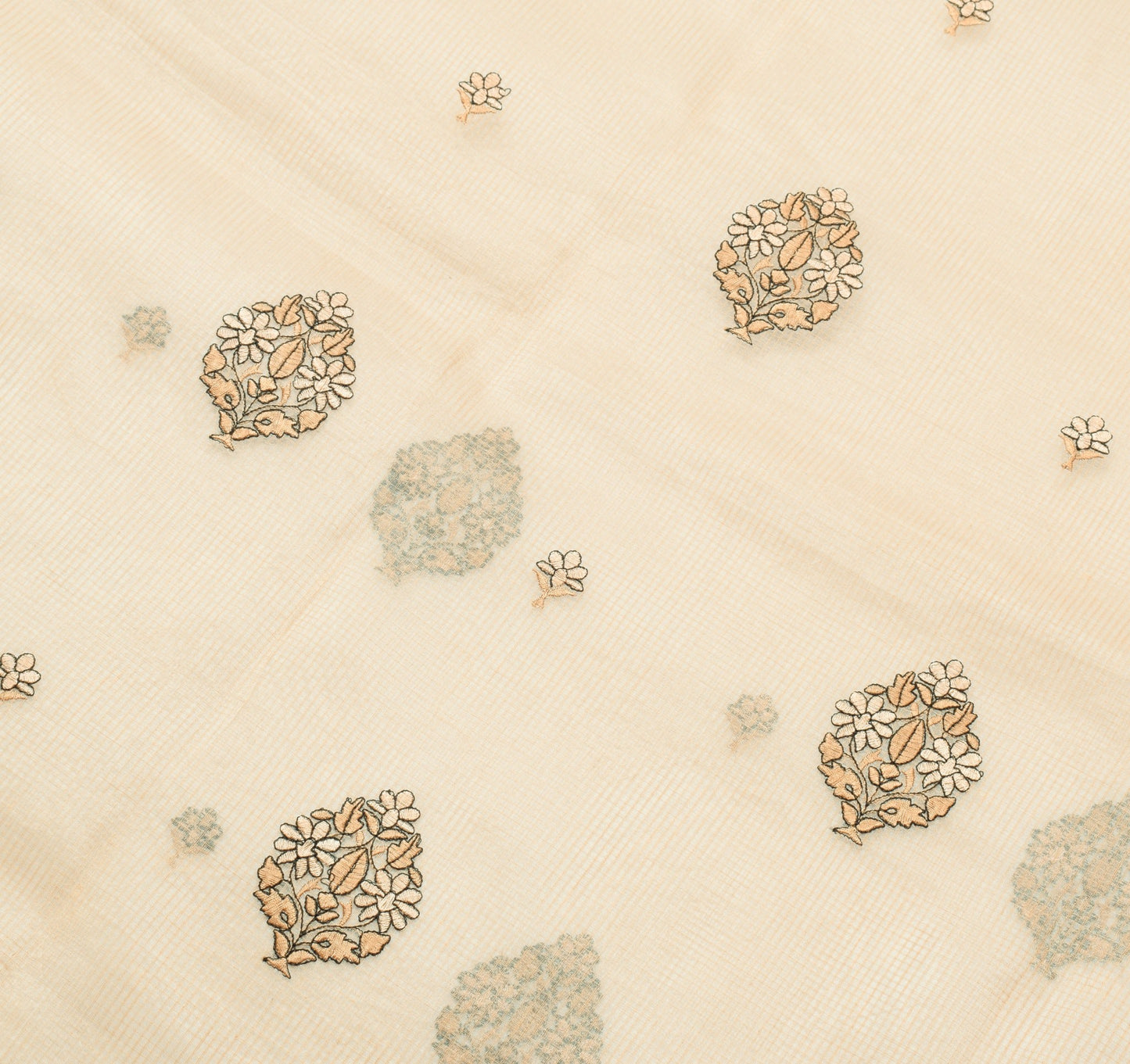 Sushila Vintage Beige Woven Saree 100% Pure Silk Floral Embroidered Sari Fabric