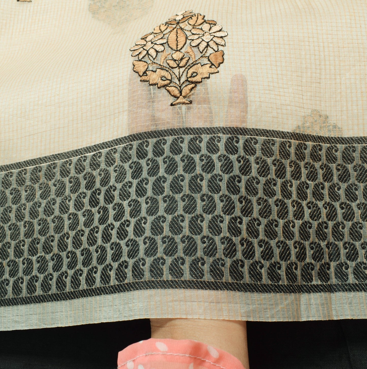 Sushila Vintage Beige Woven Saree 100% Pure Silk Floral Embroidered Sari Fabric