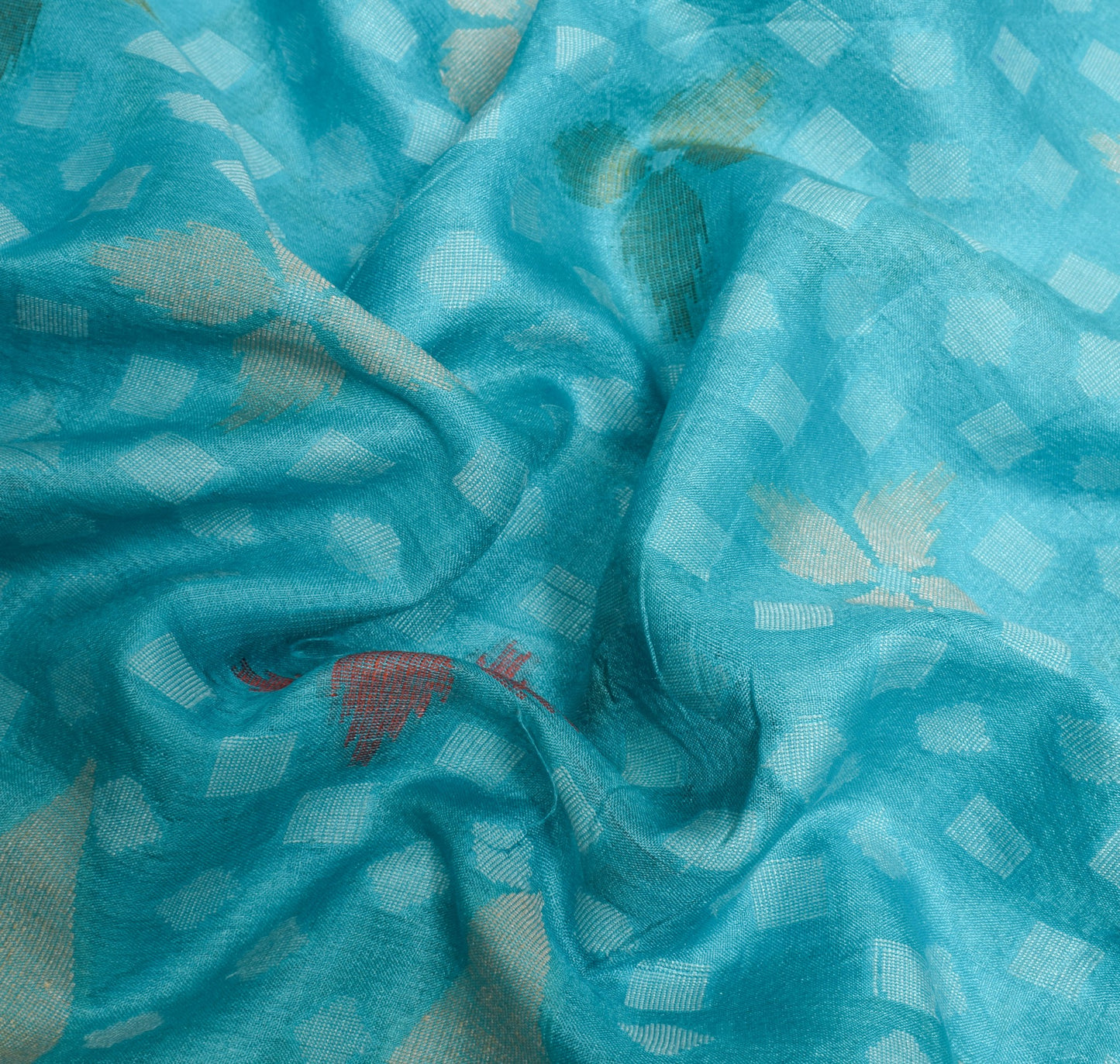 Sushila Vintage Aqua Blue Saree Pure Tussar Silk Woven Geometrical Sari Fabric