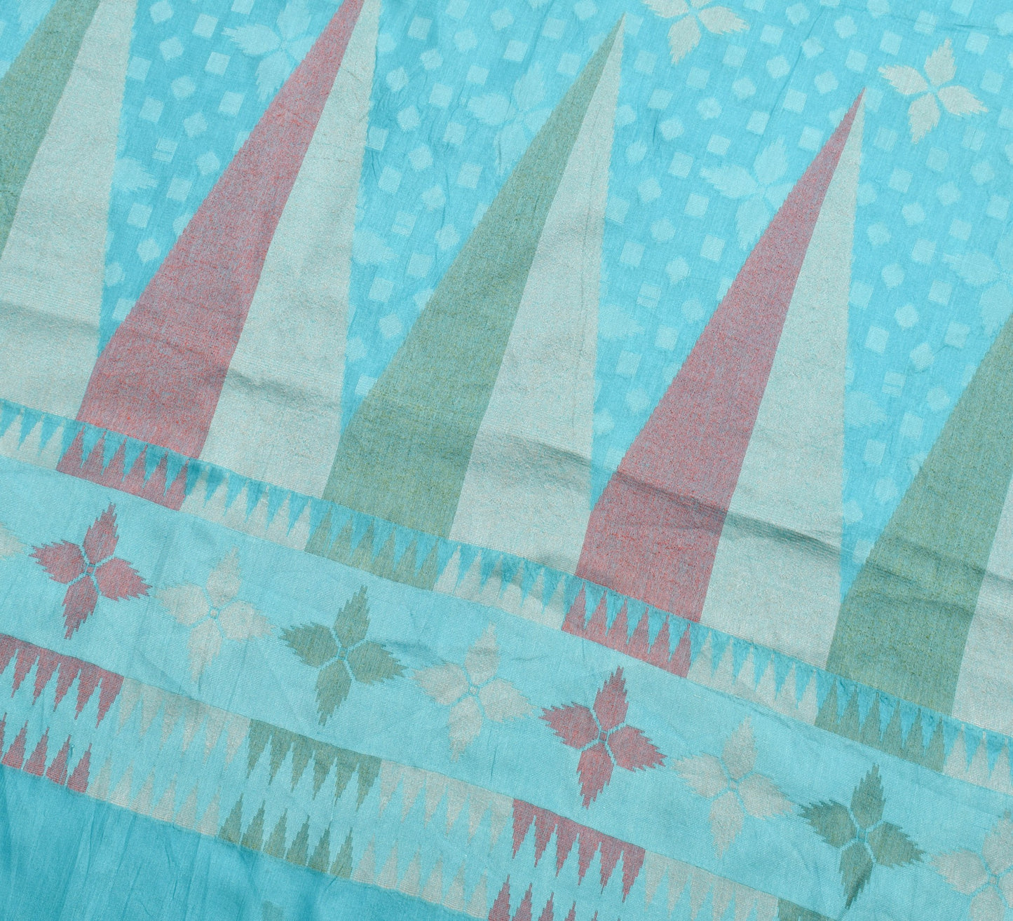Sushila Vintage Aqua Blue Saree Pure Tussar Silk Woven Geometrical Sari Fabric