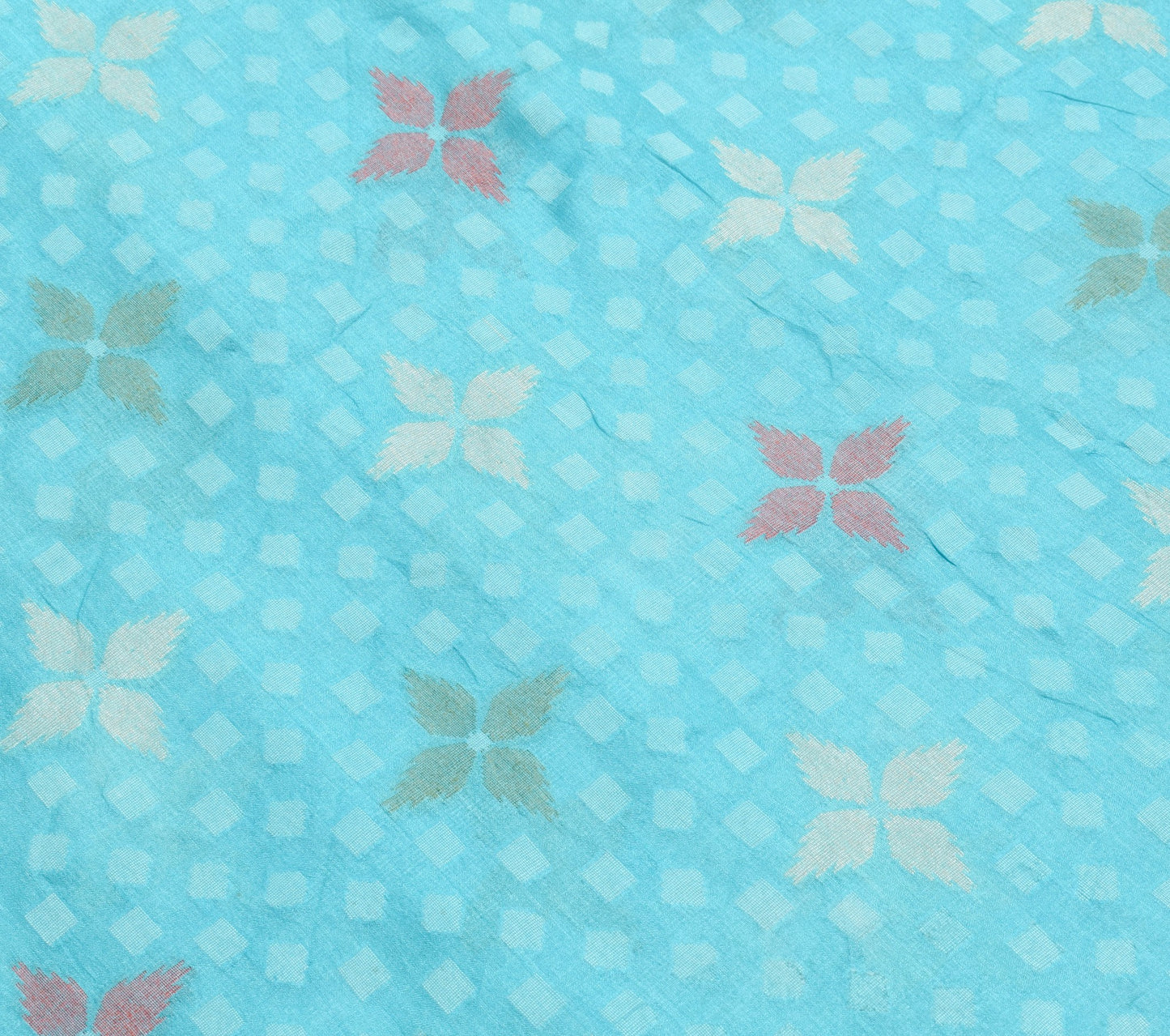 Sushila Vintage Aqua Blue Saree Pure Tussar Silk Woven Geometrical Sari Fabric