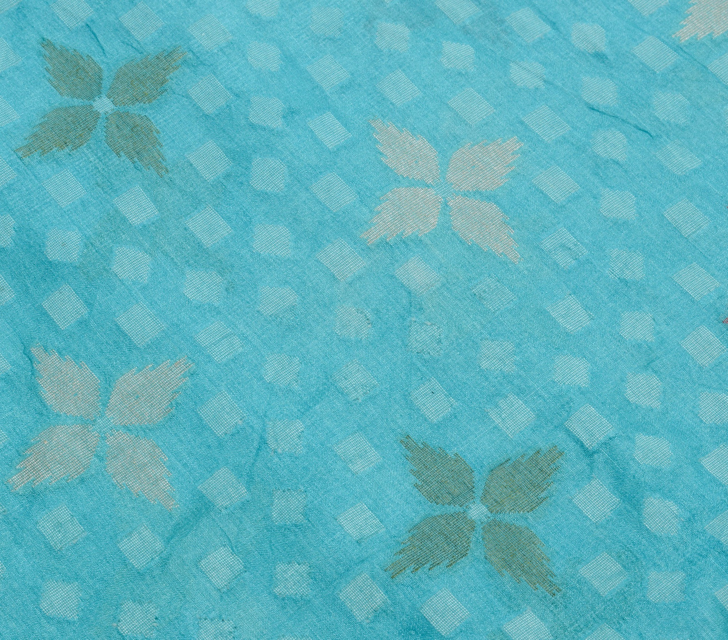 Sushila Vintage Aqua Blue Saree Pure Tussar Silk Woven Geometrical Sari Fabric