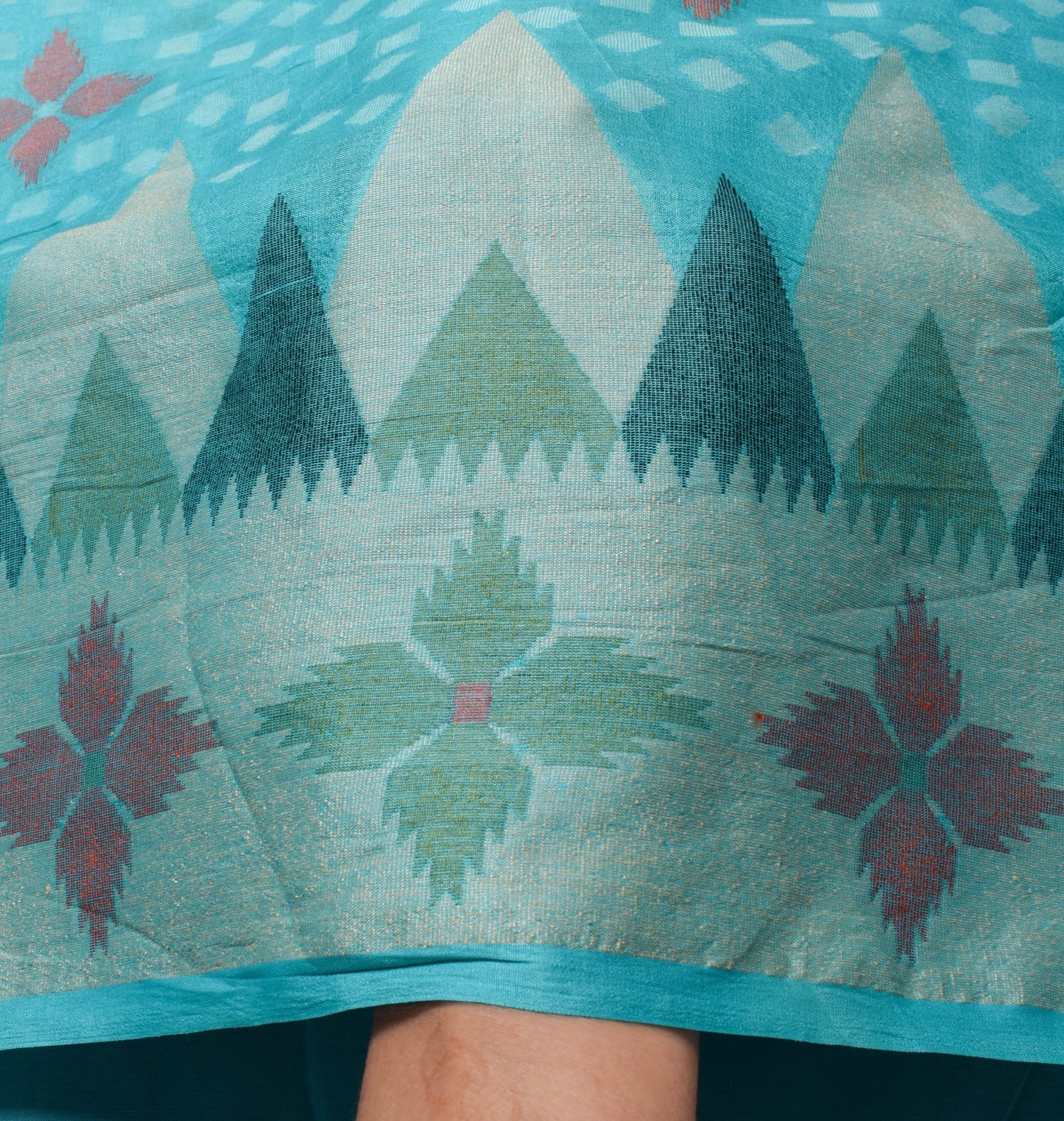 Sushila Vintage Aqua Blue Saree Pure Tussar Silk Woven Geometrical Sari Fabric