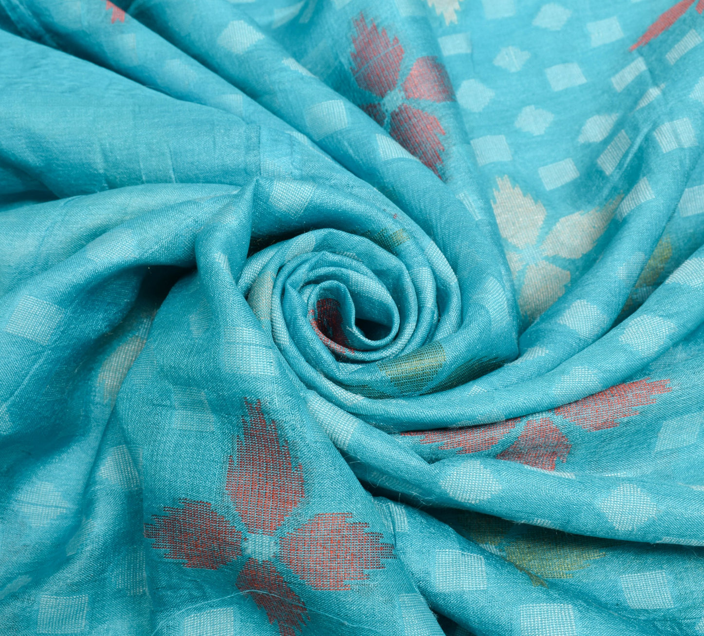 Sushila Vintage Aqua Blue Saree Pure Tussar Silk Woven Geometrical Sari Fabric