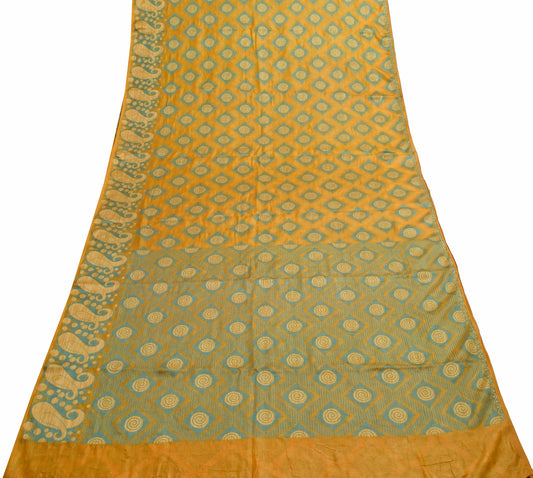 Sushila Vintage Mustard Saree 100% Pure Tussar Silk Woven Soft Sari Women Fabric