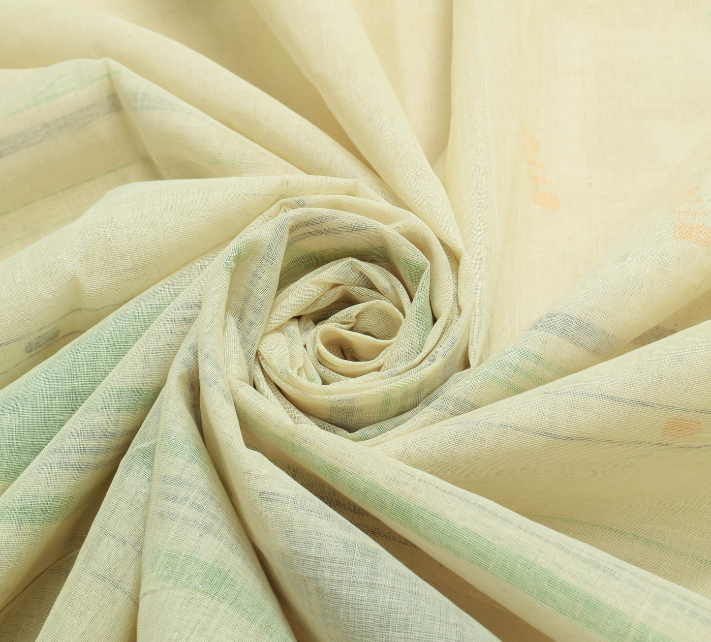 Sushila Vintage Cream 100% Pure Cotton Saree Tant Woven Floral Sari Craft Fabric