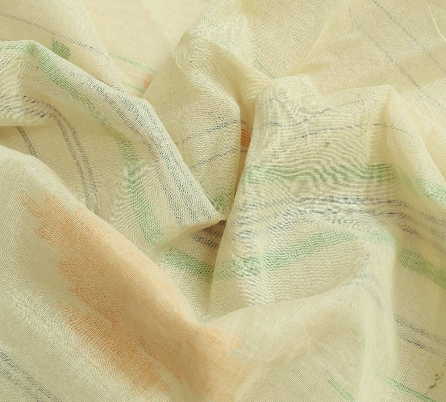 Sushila Vintage Cream 100% Pure Cotton Saree Tant Woven Floral Sari Craft Fabric